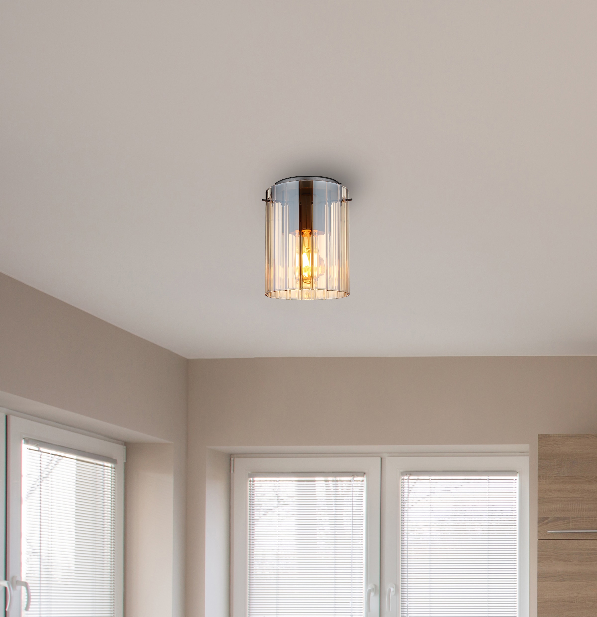 GLOBO LIGHTING Deckenleuchte »TULIVAR«, Leuchtmittel E27 | ohne Leuchtmittel, Deckenlampe/Glas amber/Rillen/Flur/Wohnzimmer