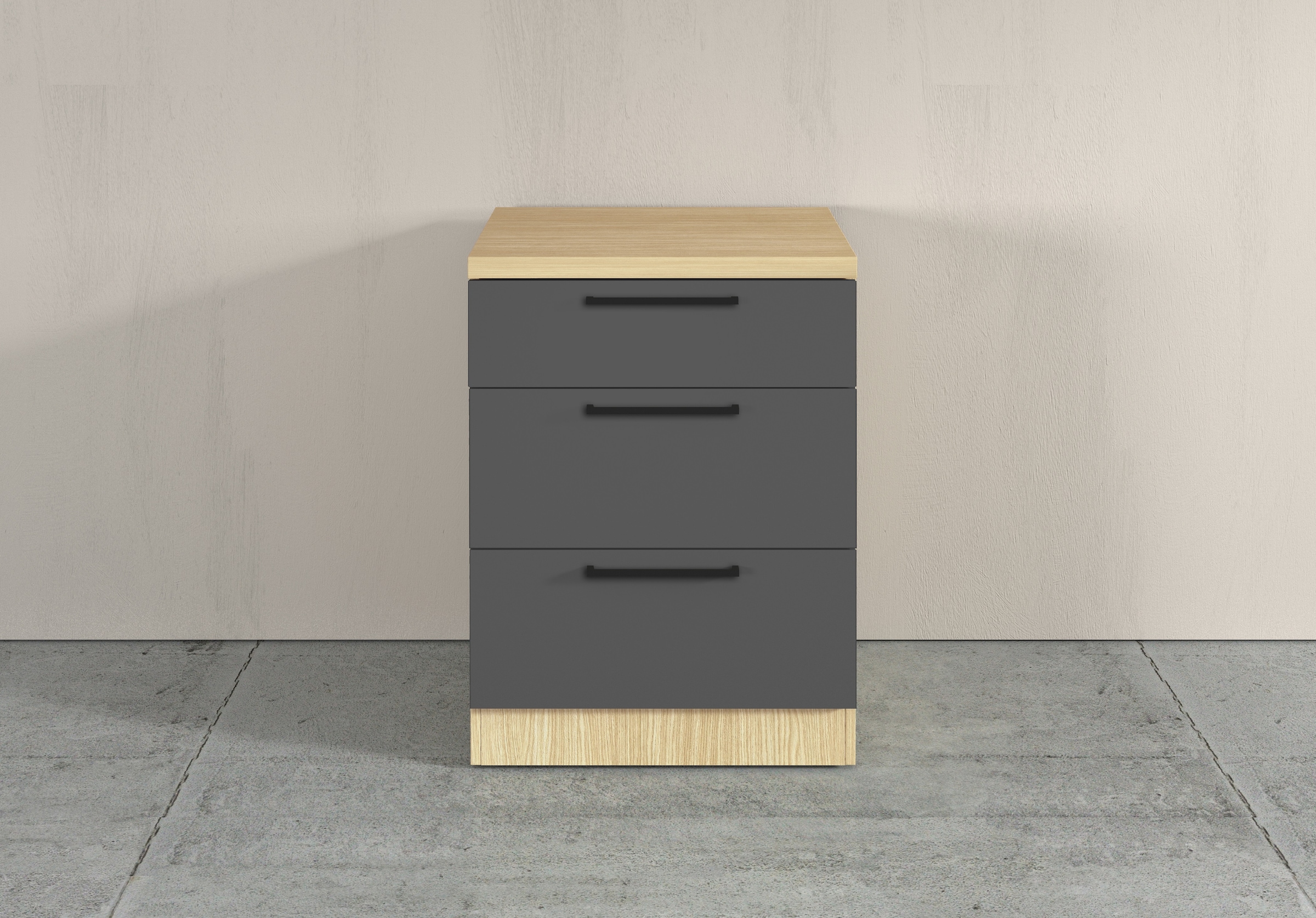 KOCHSTATION Unterschrank »Luna, Küchenunterschrank, Unterschrank mit Schubladen, Made in Italy« B/T/H: 60 × 60 × 85 cm, mit 3 Schubkästen, 3,5 cm starke Oberplatte