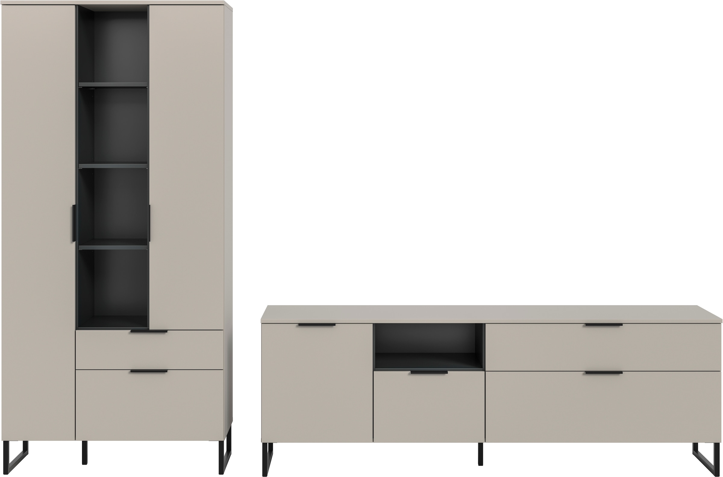 INOSIGN Wohnwand »ADIO, Breite 290 cm, 2-teiliges Set, mit Metall-Kufenfüße« Set, bestehend aus: Mehrzweckschrank und Lowboard, 2 Stk. tlg.