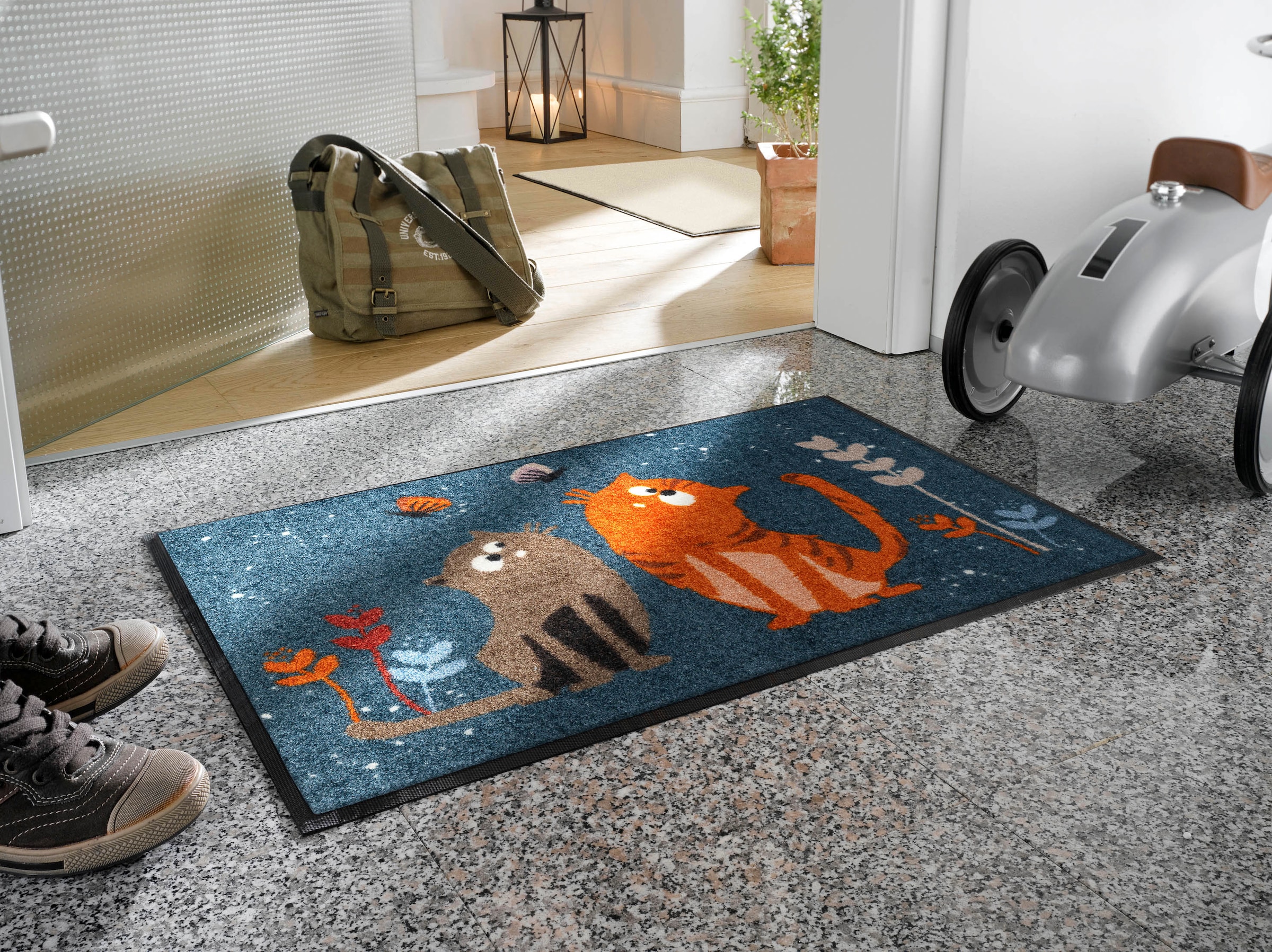 wash+dry by Kleen-Tex Fußmatte »Fritz & Friedegunde«, rechteckig, 7 mm Höhe, Schmutzfangmatte, Motiv Katzen, In- und Outdoor geeignet, waschbar