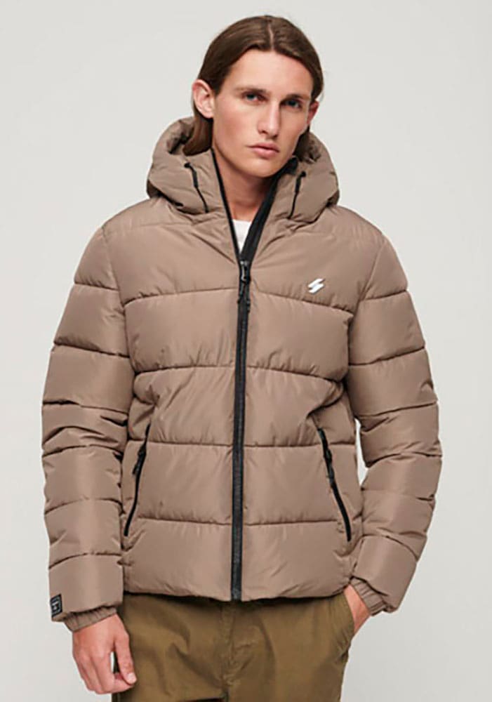 Superdry Steppjacke "HOODED SPORTS PUFFR JACKET", mit Kapuze, mit kontrastfarbener Stickerei