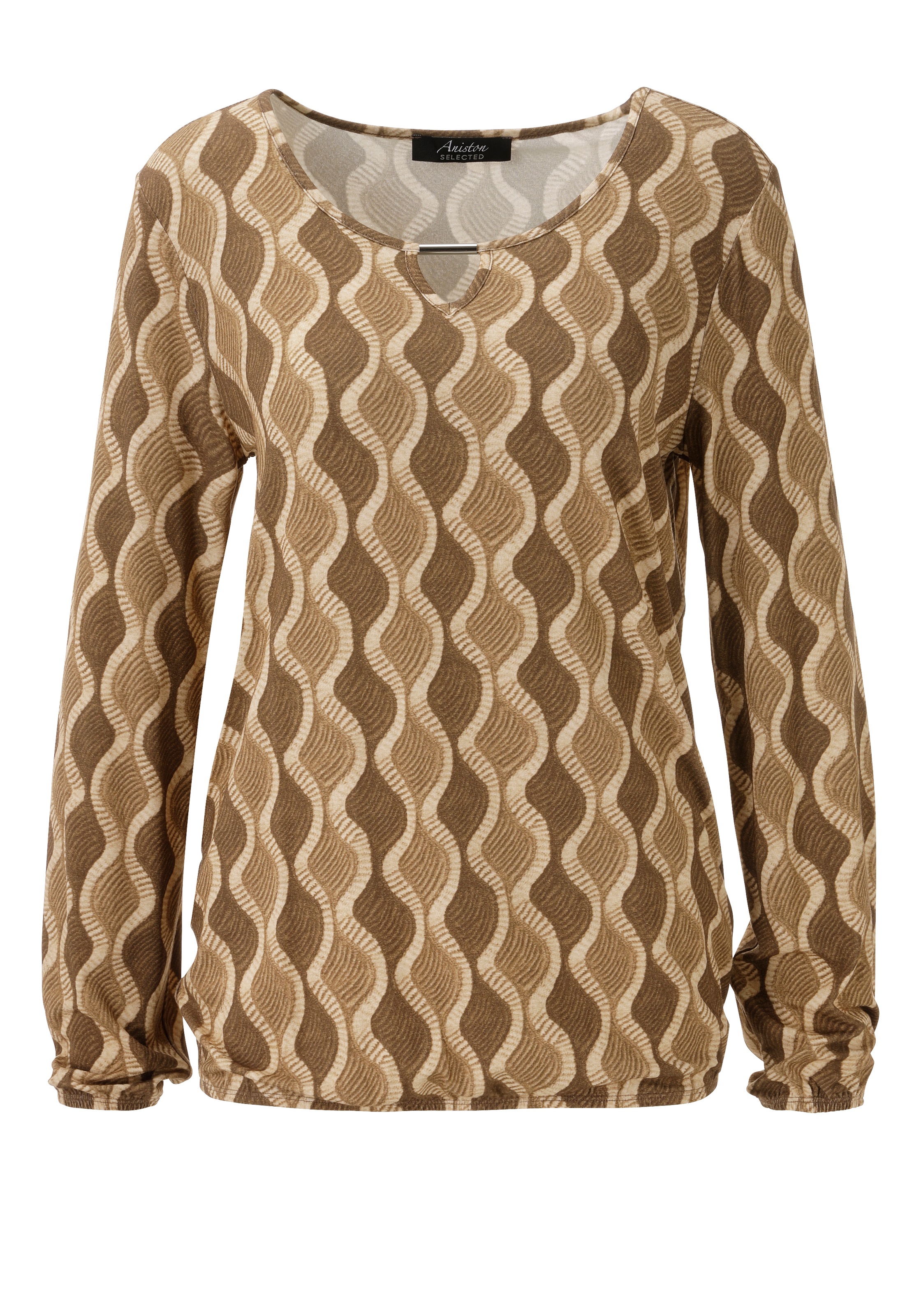 Aniston SELECTED Langarmshirt mit Cut-out und dekorativer Allover-Wellenmusterung - NEUE KOLLEKTION