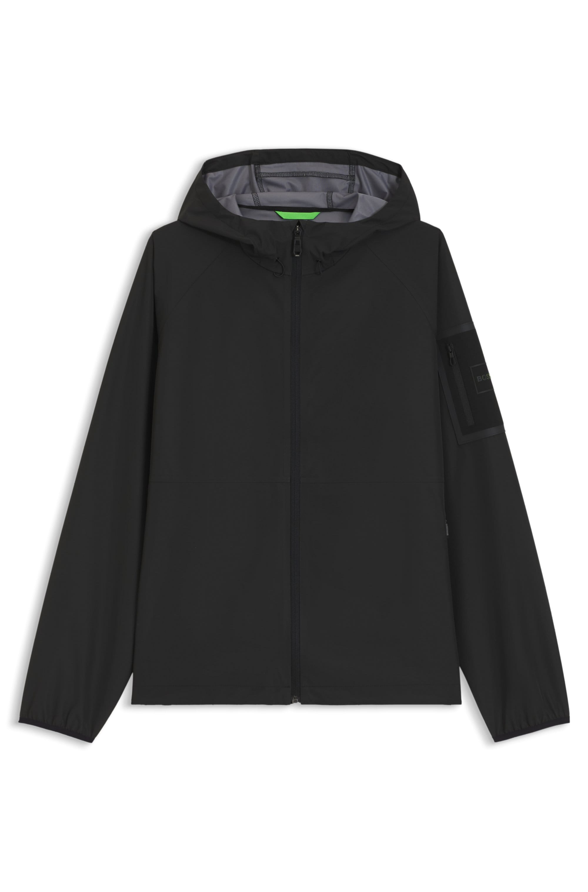 BOSS GREEN Regenjacke mit Kapuze wasserabweisende Ausrüstung, Regular Fit, Ärmeltasche