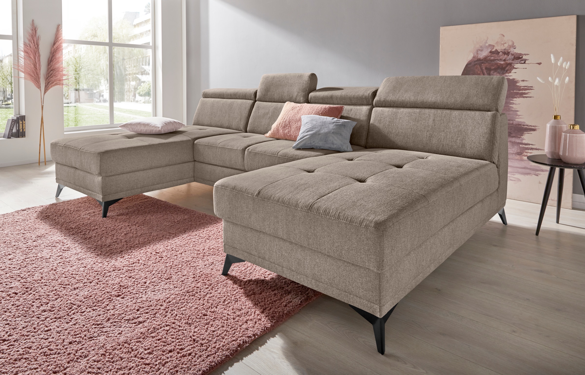 Home affaire Wohnlandschaft "Cardiz U-Form" inkl.Kopfteilverstellung und Fe günstig online kaufen