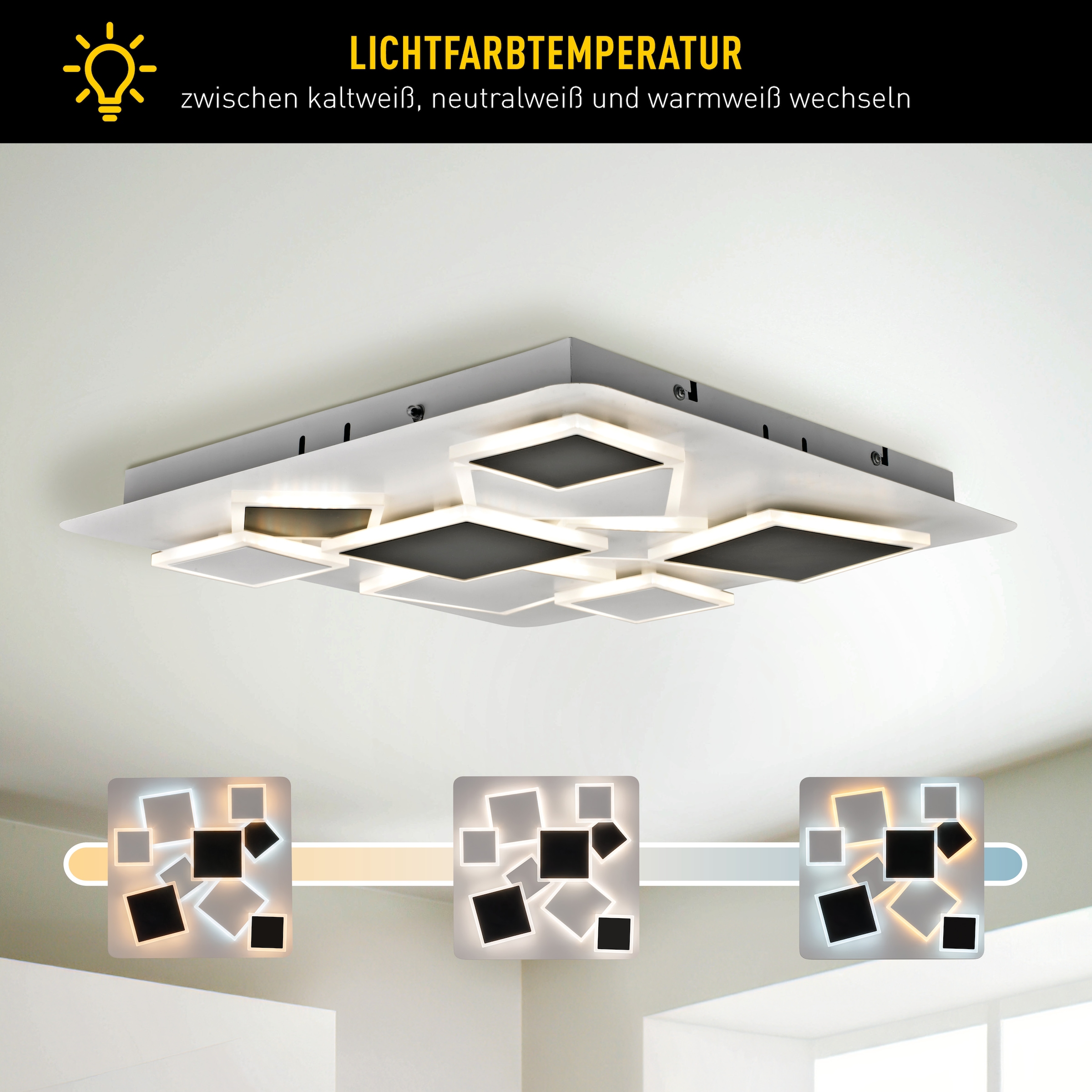 LIGHT & MORE LED Deckenleuchte »Vincent« LED-Modul 1 Stk. warmweiß - kaltweiß inkl. CCT, Memory, Nachtlicht, dimmbar, IR-Fernbedienung, L/B: 46,8cm