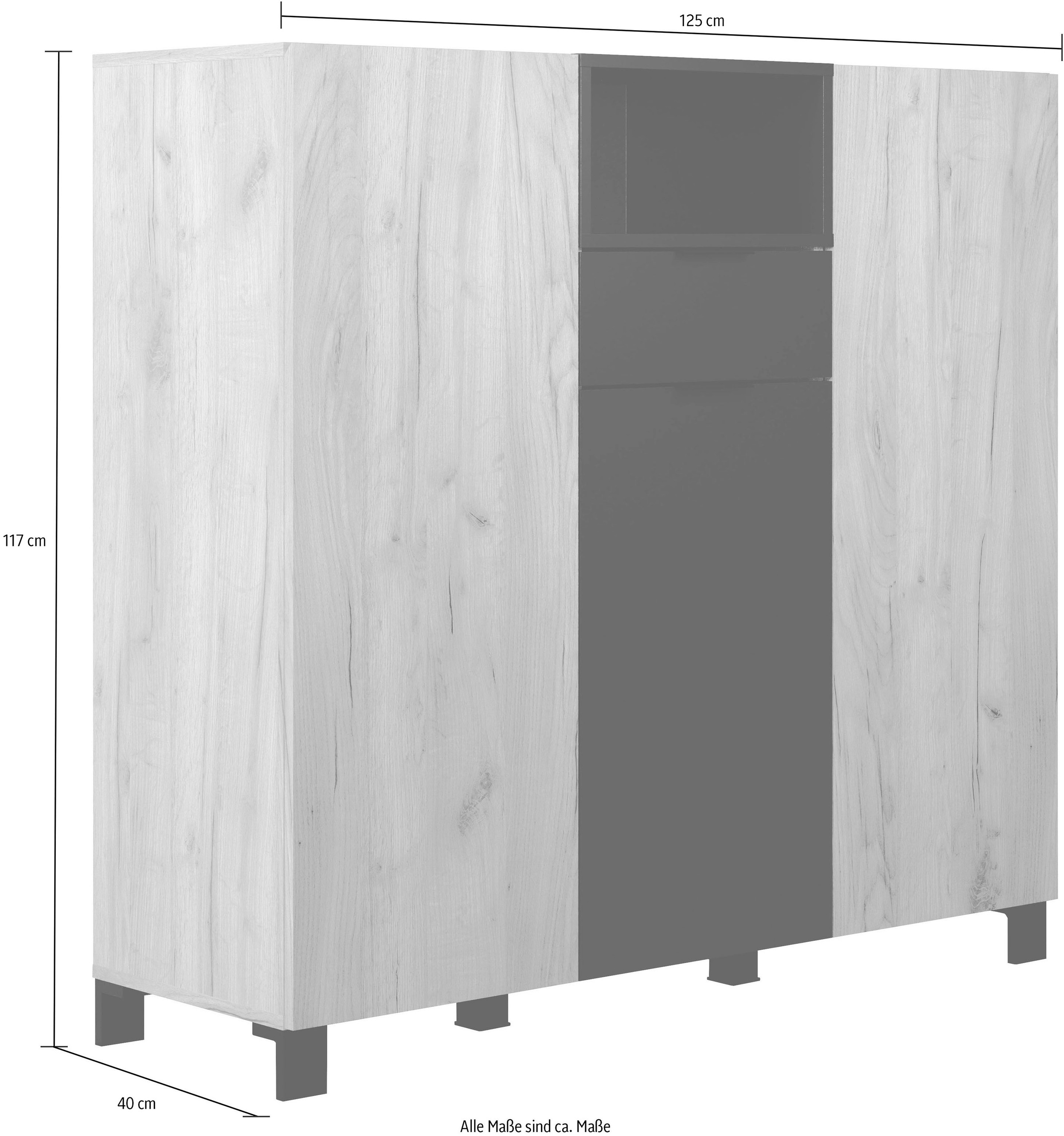 INOSIGN Highboard »Kriens«, Hochschrank Eiche, hellbraun / schwarz matt, Breite 125cm, Höhe 117cm