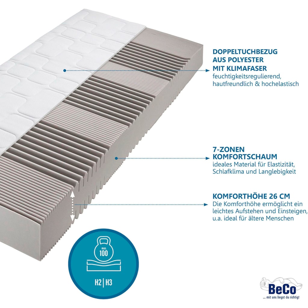 Beco Komfortschaummatratze »Grand Master, Matratze in 90x200 cm und weiteren Größen erhältlich«, 26 cm hoch, Raumgewicht: 26 kg/m³, (1 St.)