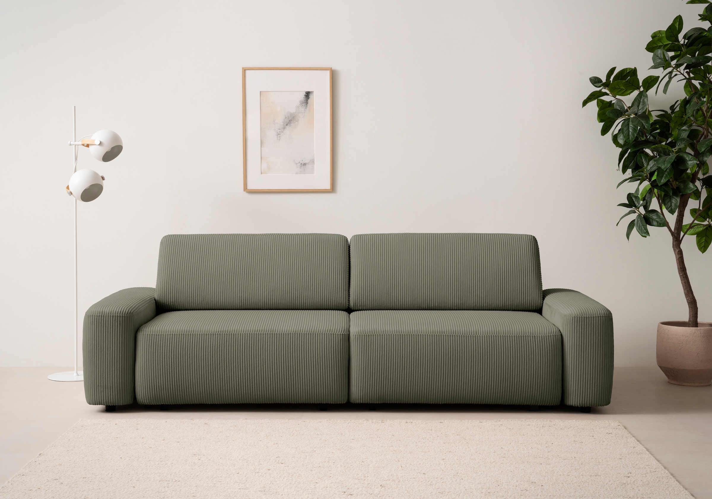 INOSIGN 3-Sitzer »TORGE (257cm), Sofa,Schlafsofa in Cord, Samtvelours, Struktur fein«, rundes Design, Schlaffunktion u. Bettkasten, Liegefläche: 135/200 cm