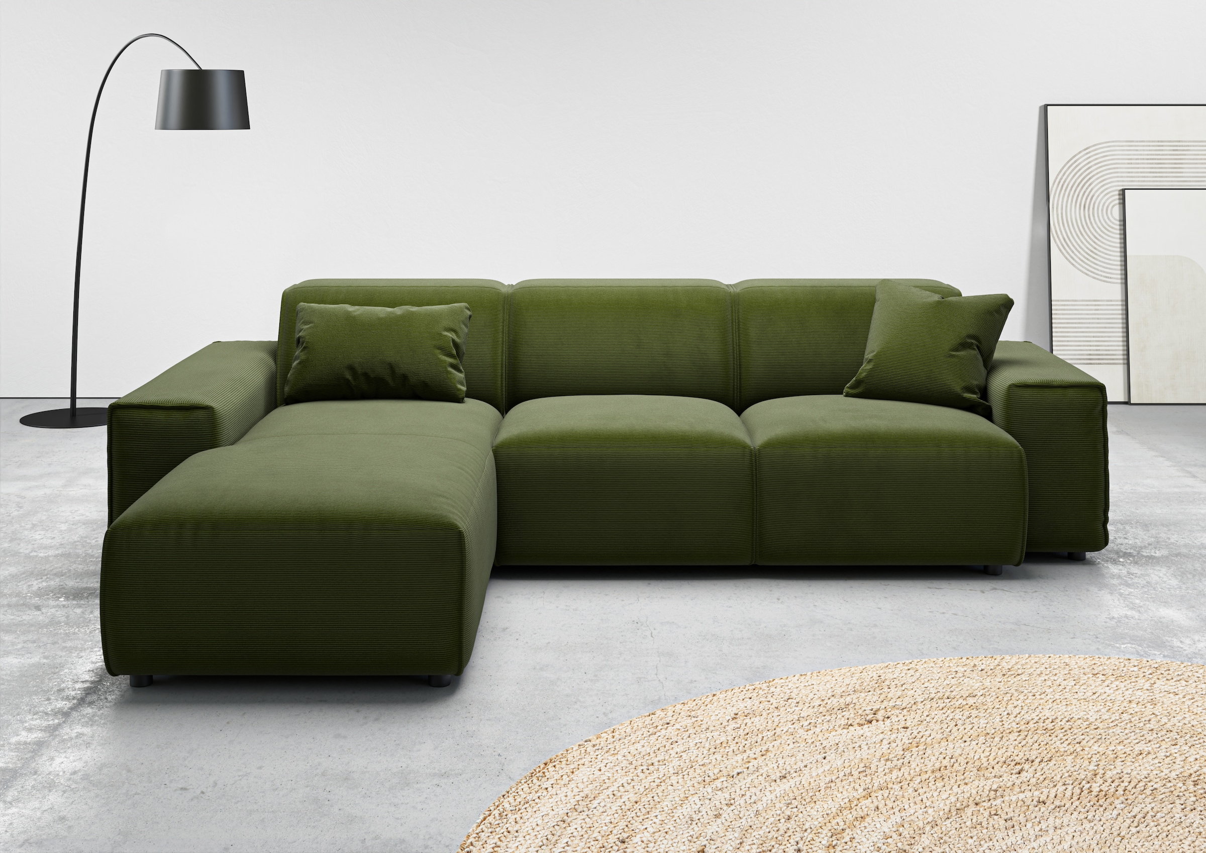 Home affaire Ecksofa "Glimminge L-Form auch in Breitcord, Feincord + Easy care-Bezug," Breite 264, Zierkissen