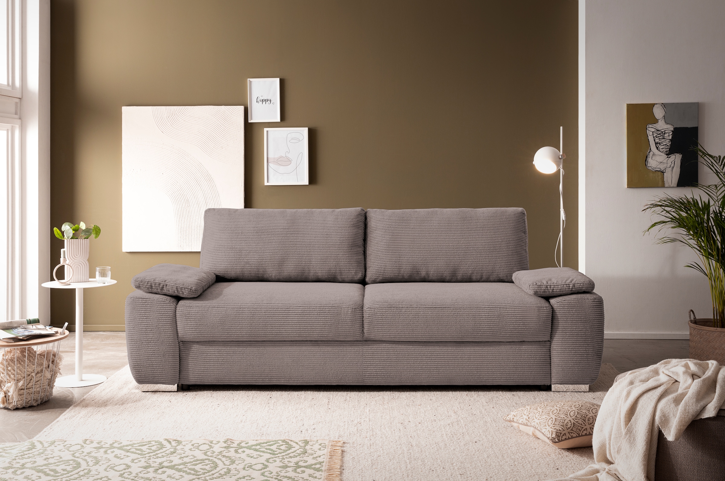 exxpo - sofa fashion 3-Sitzer »SOLSBURY, bequem und komfortabel, Sofa, Schlafsofa«, inkl. Federkern-Polsterung, Bettfunktion und Stauraum, in Cord