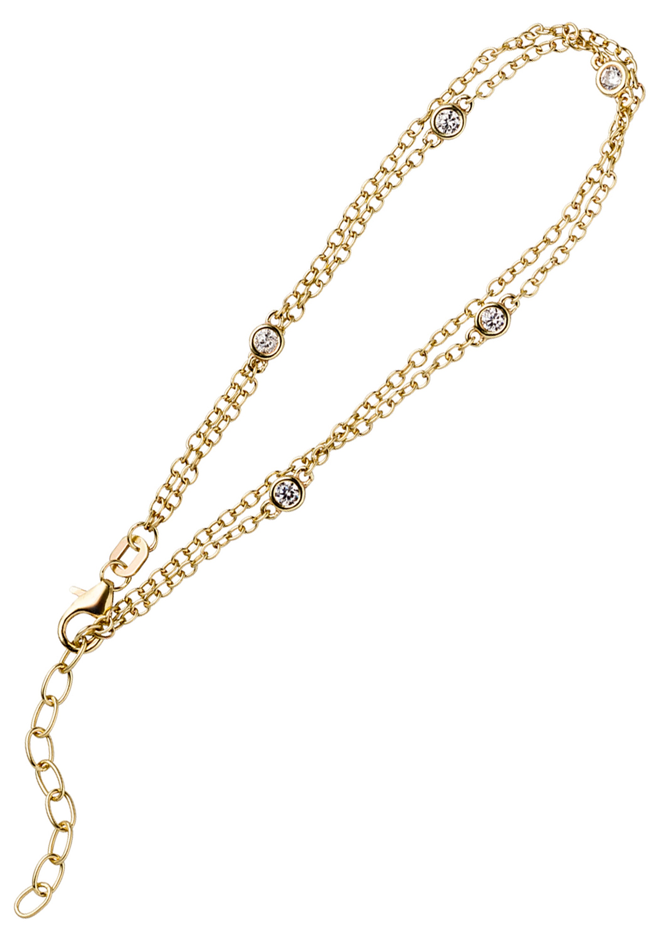 Armband JOBO, gold (goldfarben), Armbänder, Damen, 21cm, Silber 925 (Sterlingsilber), Armband, 2-reihig 925 Silber vergoldet mit Zirkonia 21 cm 3