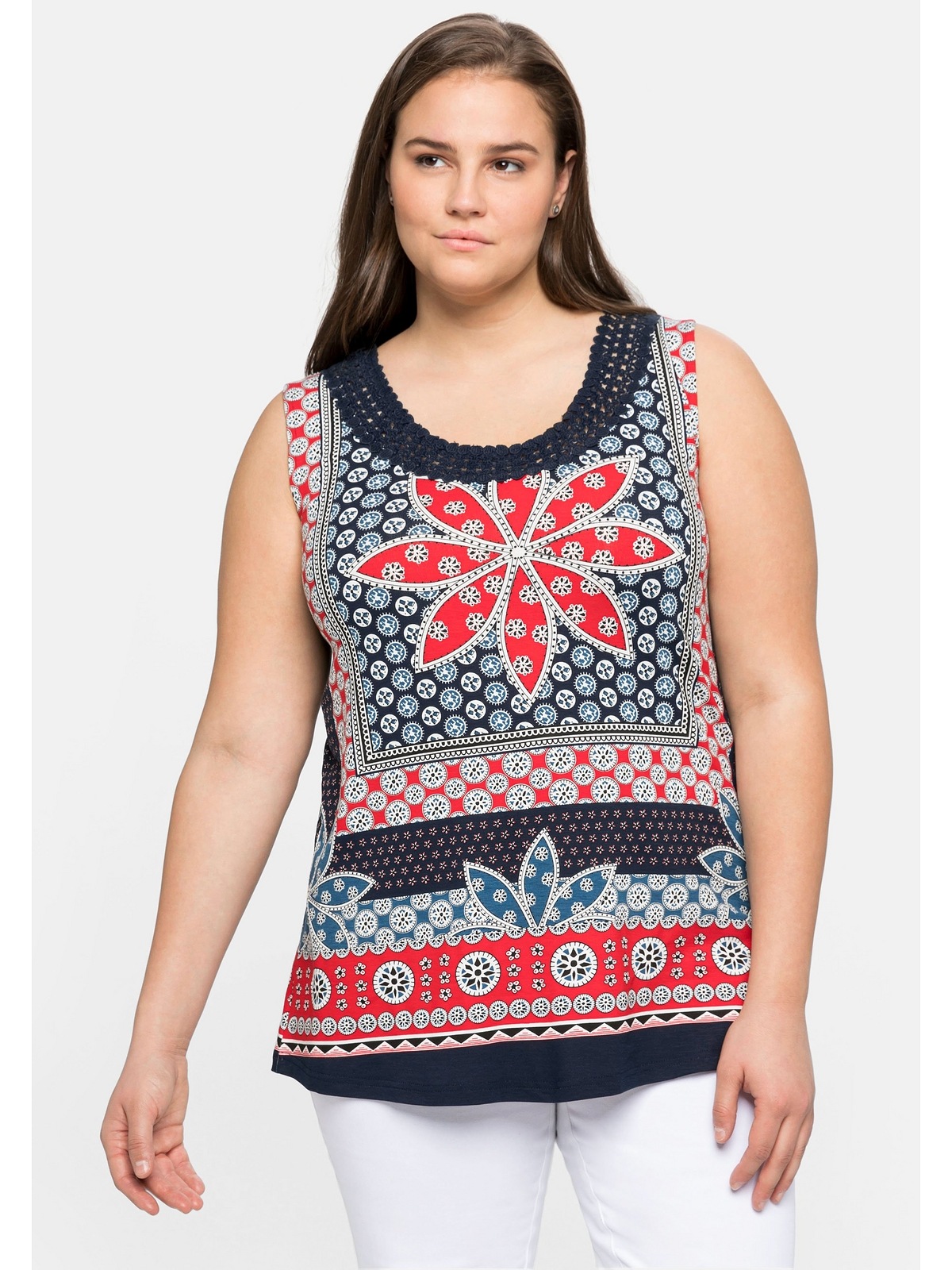 sheego by Joe Browns Tanktop »Große Größen«, mit Blumendruck und  Häkelspitze für kaufen | BAUR