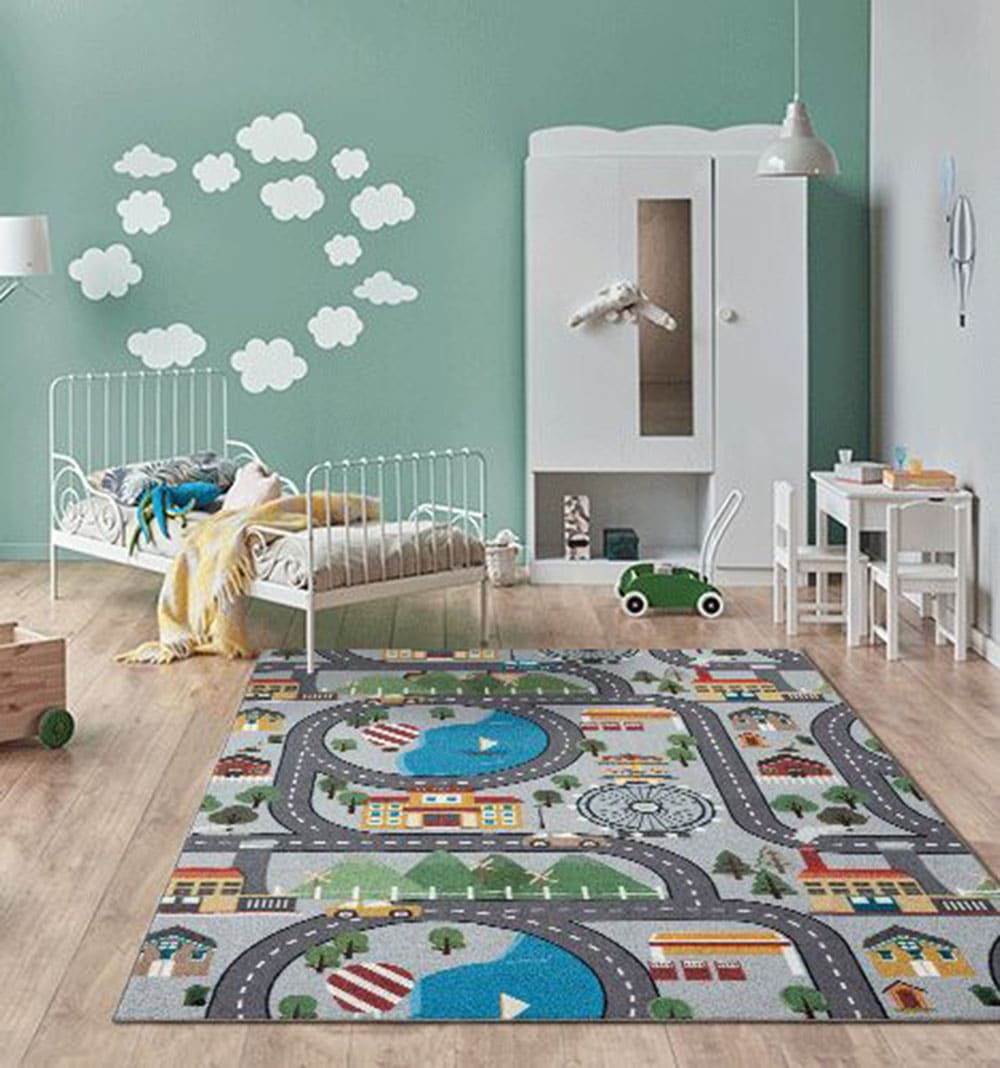 Teppich THE CARPET "Happy Life", grau, B:80cm H:4mm L:150cm, Polyester, Teppiche, Teppich, Life Kinderzimmer Teppich Spielteppich pflegeleicht 4