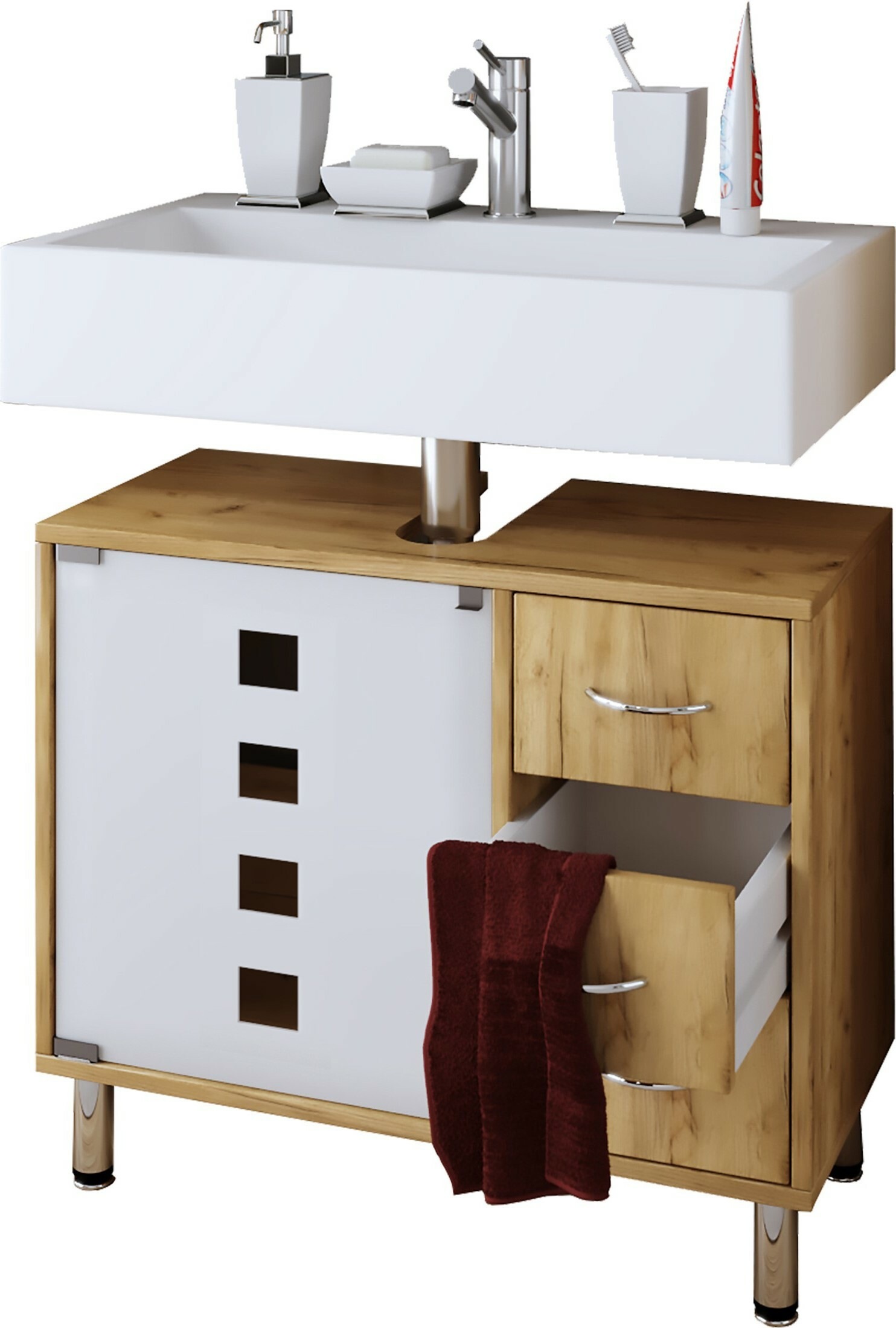 VCM Waschbeckenschrank »Holz Badmöbel Badunterschrank Darola Schublade«