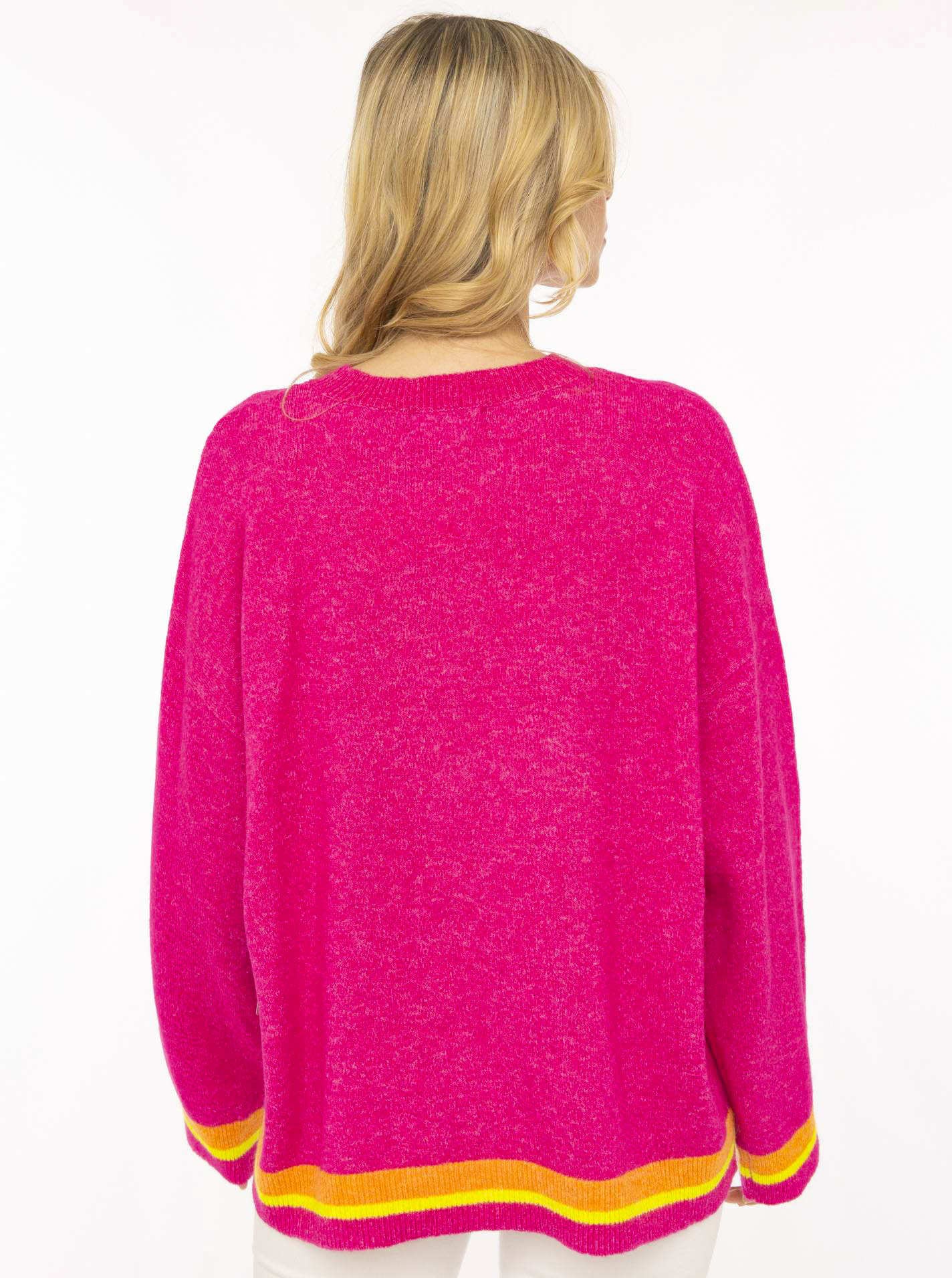 Zwillingsherz Strickpullover »"GOOD VIBES"« farbiger Schriftzug, gestreifte Neon-Bündchen, Rundhals, Strick