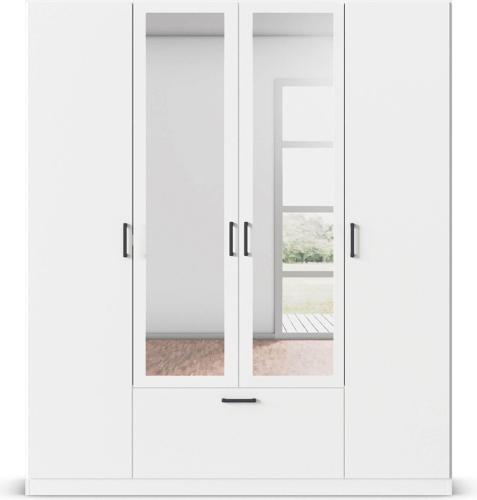 rauch Drehtürenschrank »Kleiderschrank Schrank Garderobe Wäscheschrank BARI mit Spiegel«, mit Schubasten mittig, moderner Griff in Graumetallic MADE IN GERMANY