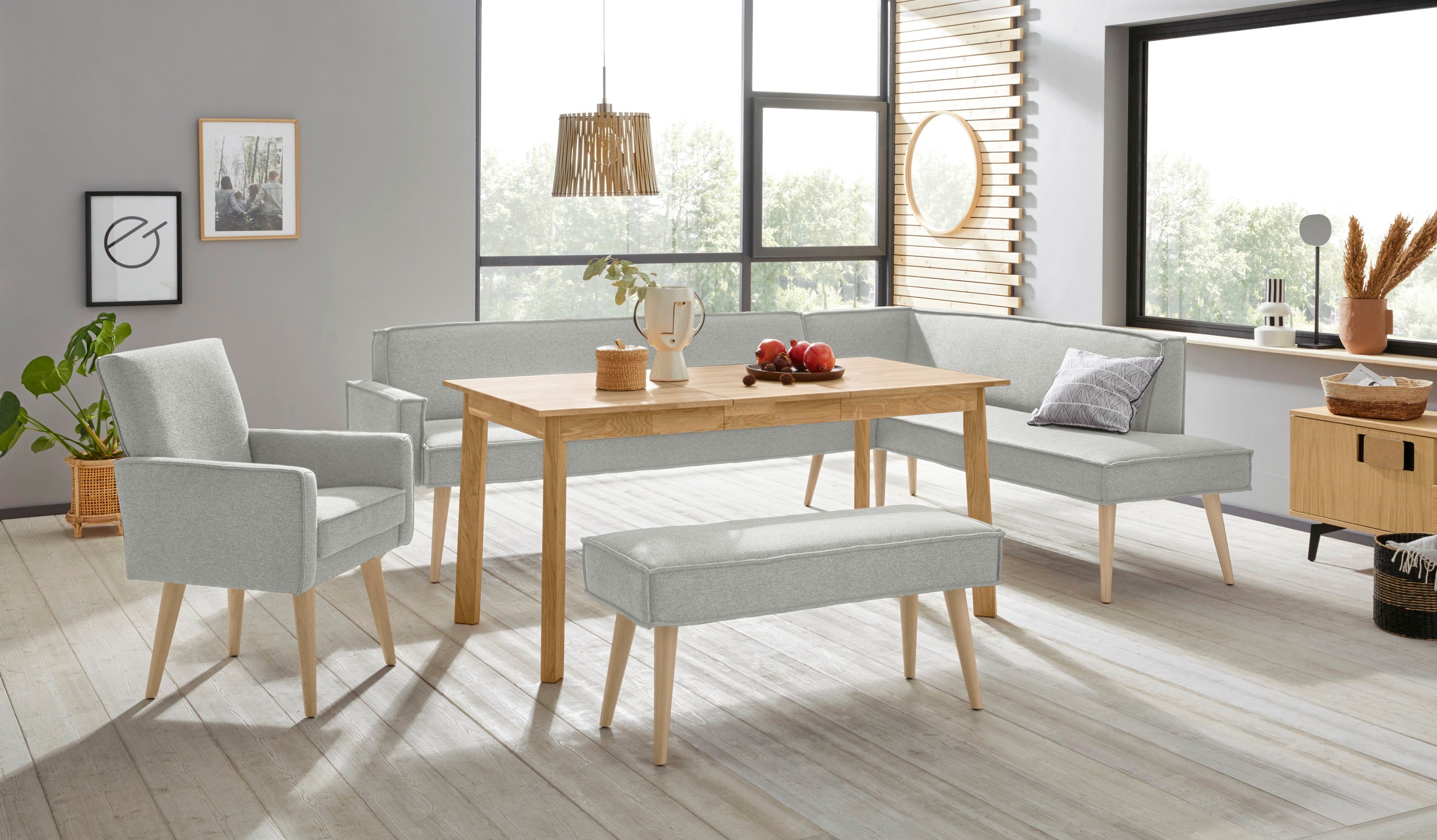 exxpo - sofa fashion Eckbank »Lungo, moderne Kedernaht, bequem und elegant, hoher Holzfuß«, hochwertige Detailverarbeitung, frei im Raum stellbar
