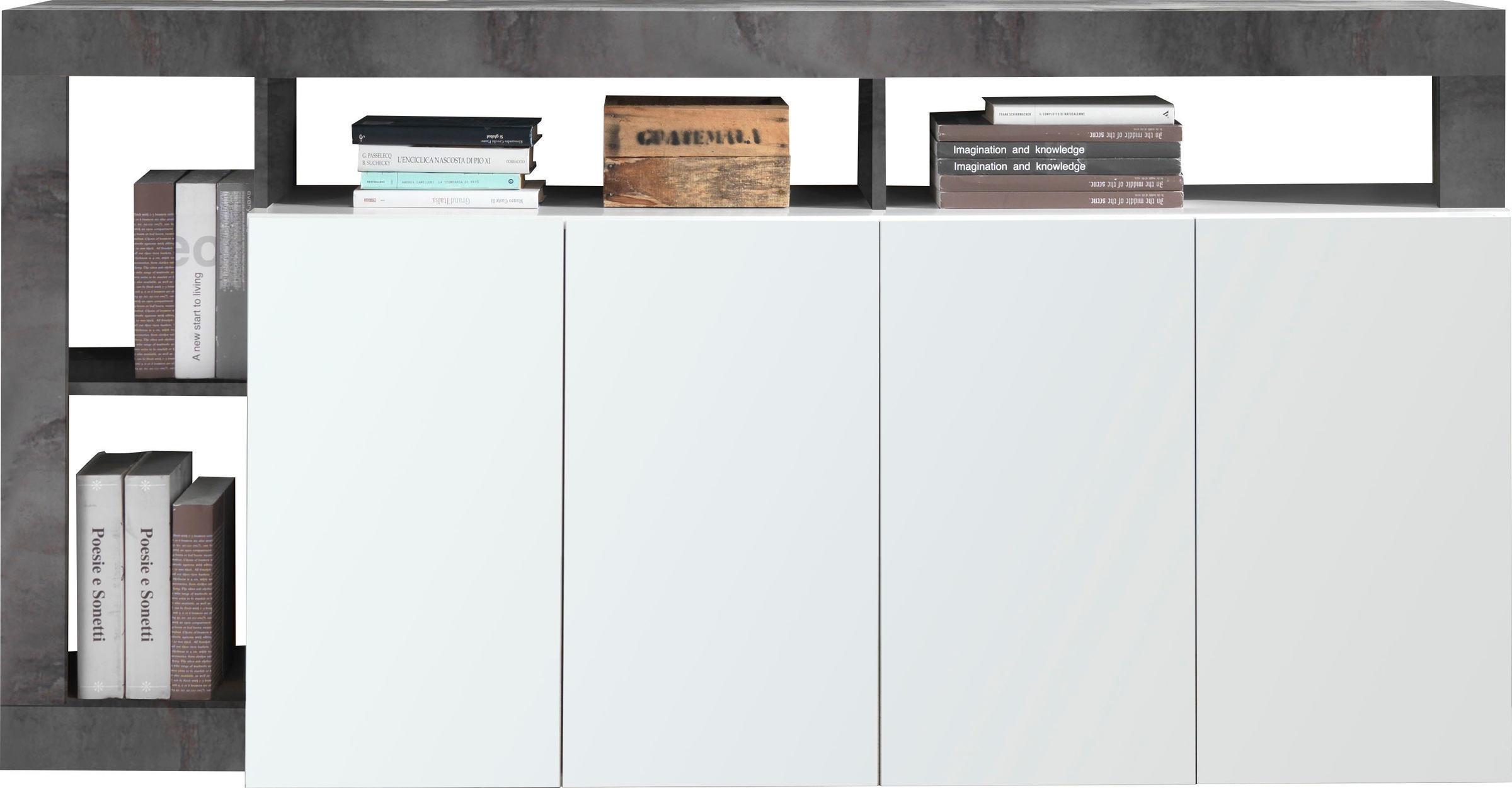 Sideboard mit 4 Türen & 4 Ablagen - Weiß lackiert & Beton-Optik - SEFRO günstig online kaufen