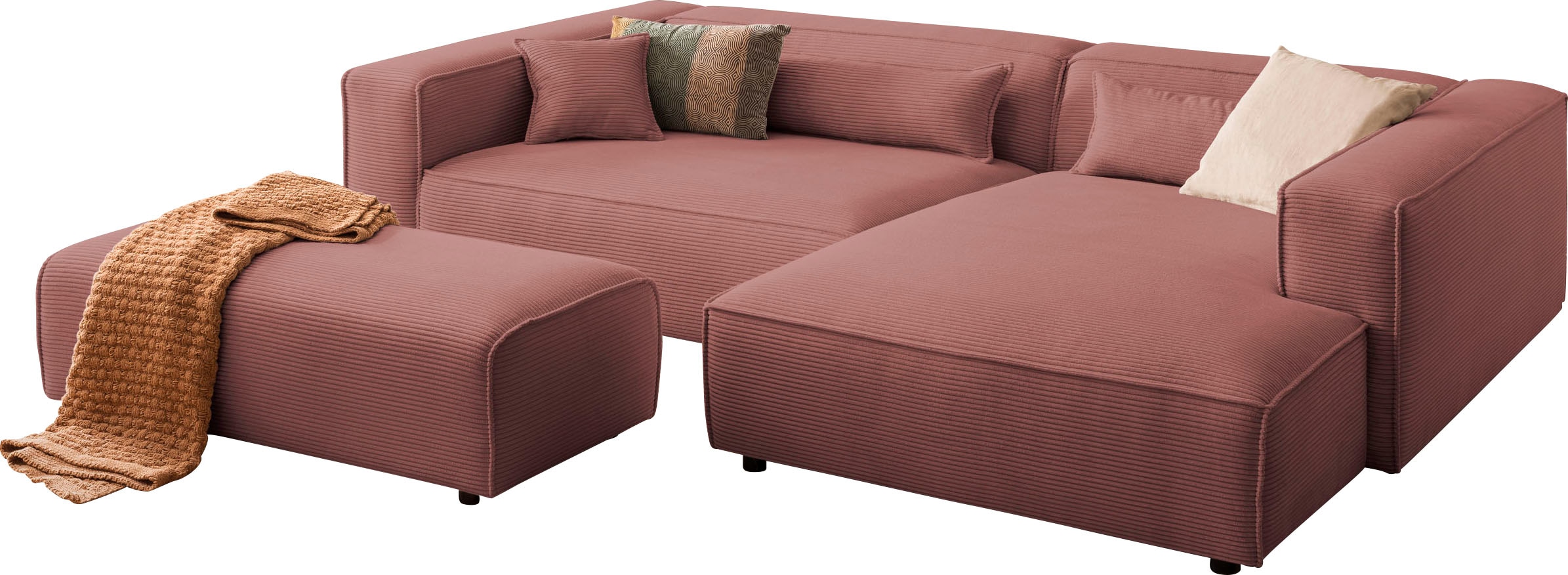 LeGer Home by Lena Gercke Polsterecke "PIARA XXL, L-Form mit Schlaffunktion, Big-Sofa in Cord o. Leinenoptik", Hocker st