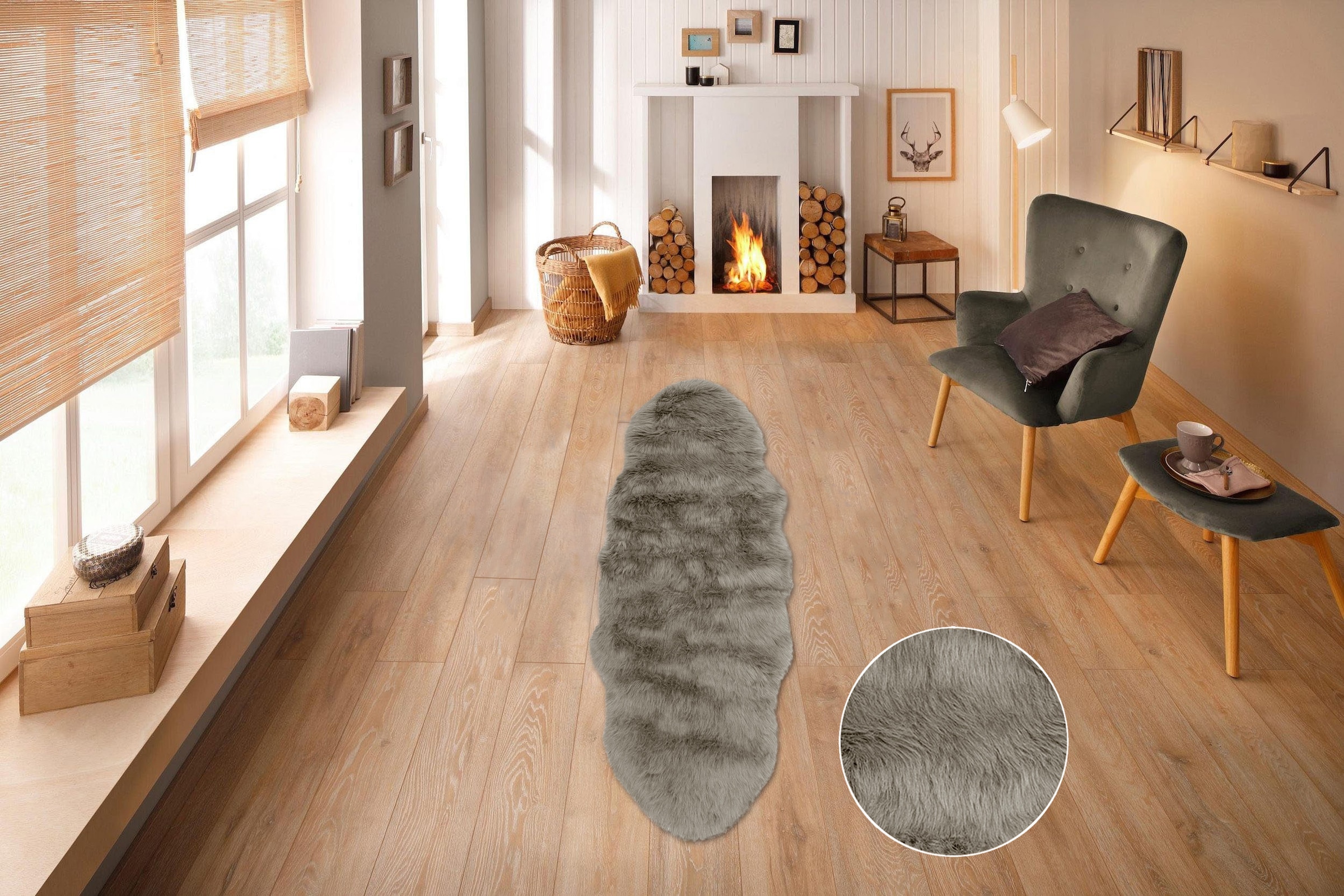 Home affaire Fellteppich »Valeria«, fellförmig, 60 mm Höhe, Kunstfell Teppich rund, besonders weich und flauschig, fußbodenheizungsgeeignet, pflegeleicht, ideale Teppiche für Wohnzimmer, Schlafzimmer und Esszimmer