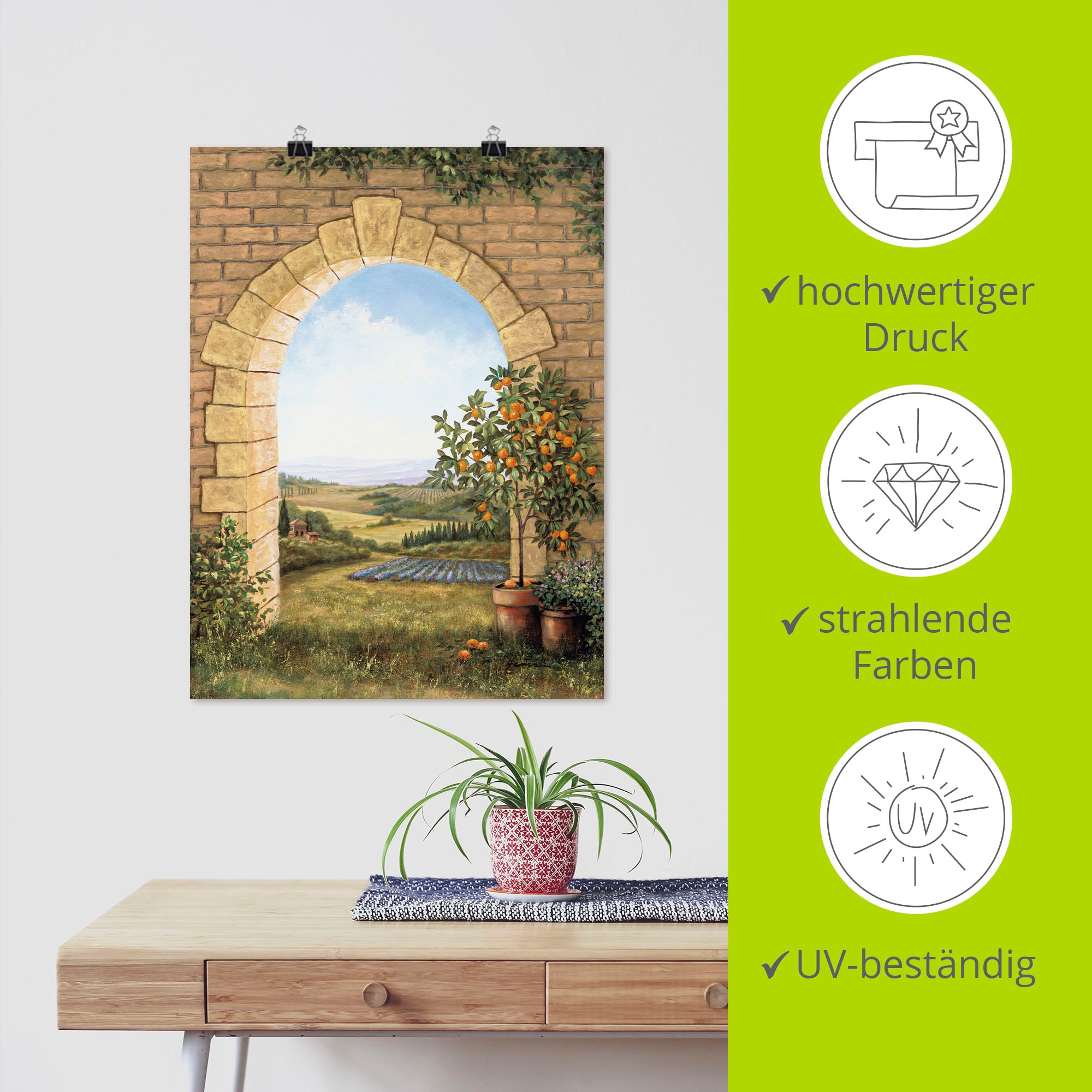 Artland Wandbild »Orangenbaum vor dem Torbogen« Fensterblick 1 Stk. tlg. als Alubild, Leinwandbild, Poster in verschied. Größen