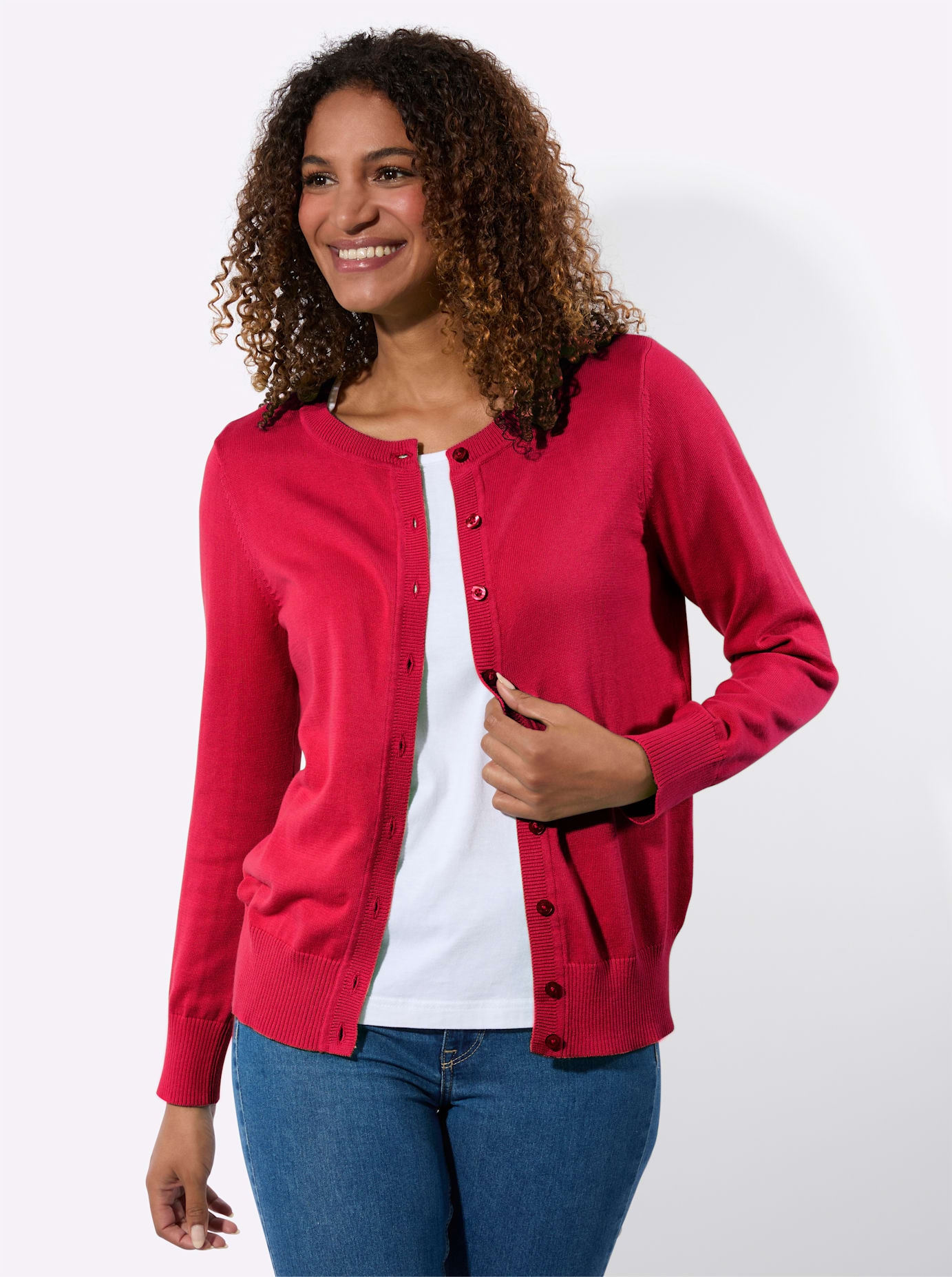 Strickjacke CASUAL LOOKS, Damen, Gr. 40, rot, 100% Baumwolle, unifarben, Strickjacken Strickjacke
