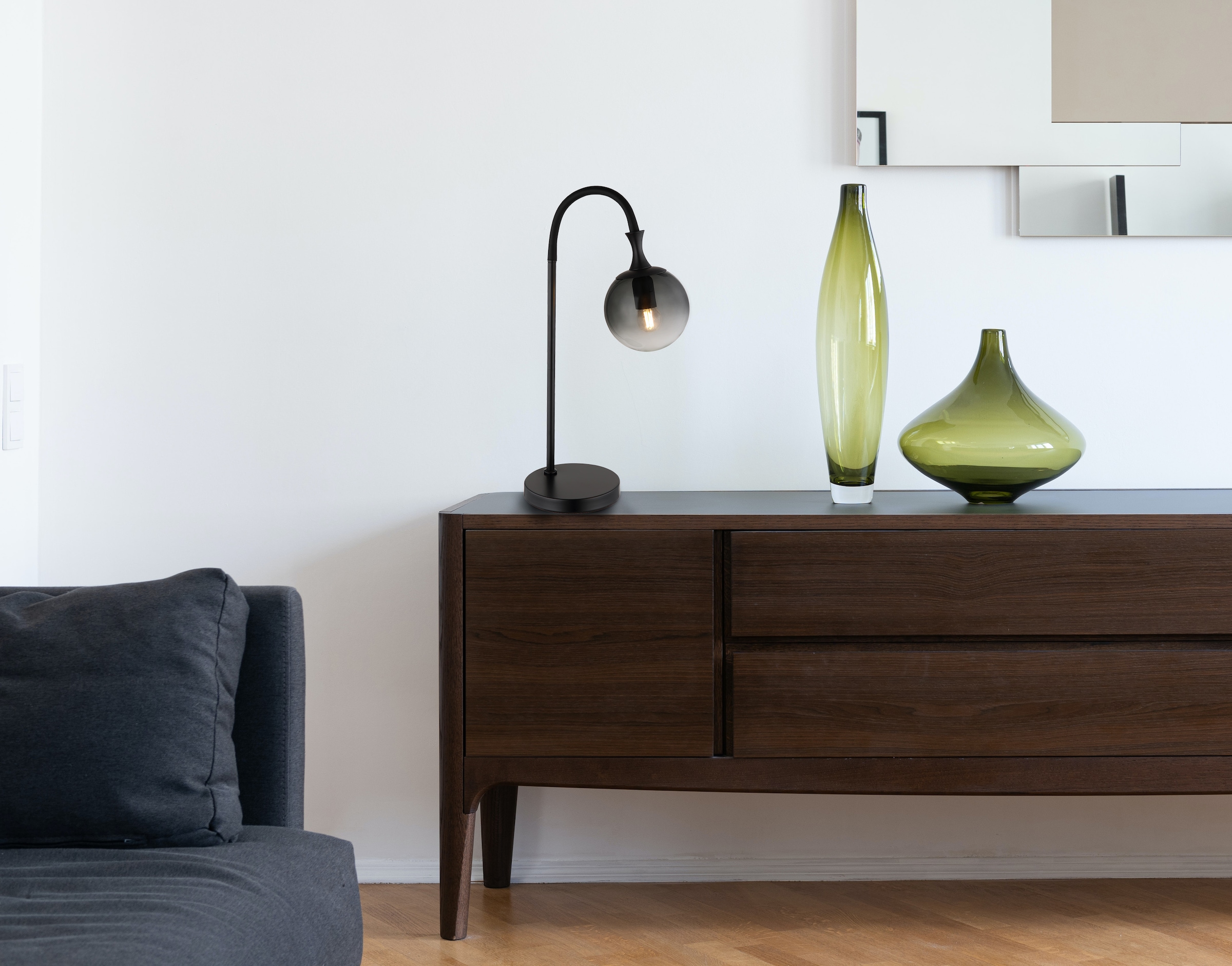 GLOBO LIGHTING Tischleuchte »DALTON«, Leuchtmittel E27 | ohne Leuchtmittel, Tischlampe/Glaskugeln rauchfarben/schwarz/Wohnzimmer/Schlafzimmer