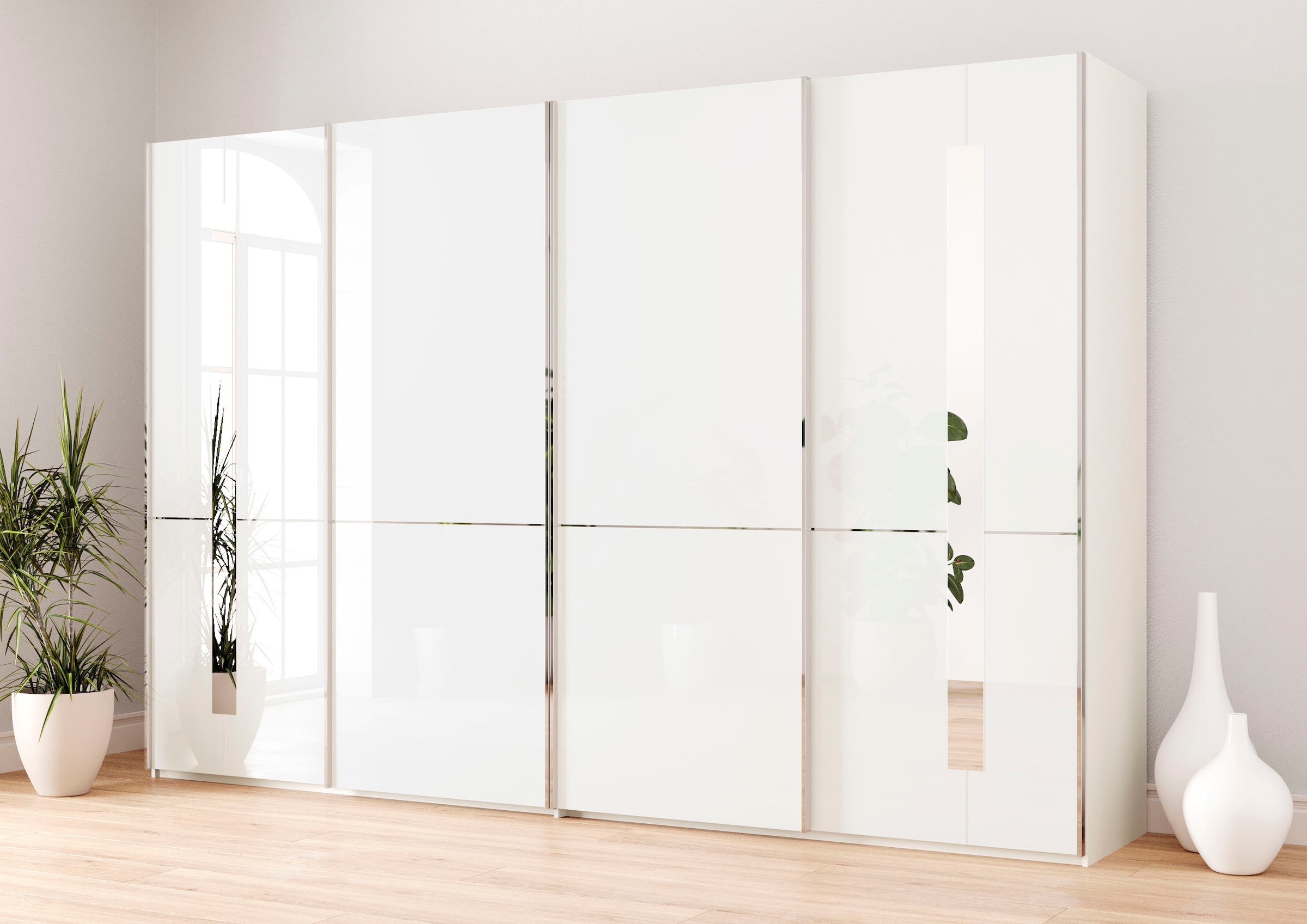 Musterring Schwebetürenschrank "Imola W" inkl. Einlegeböden und Kleiderstangen, mit Glastüren inkl. Zierspiegel