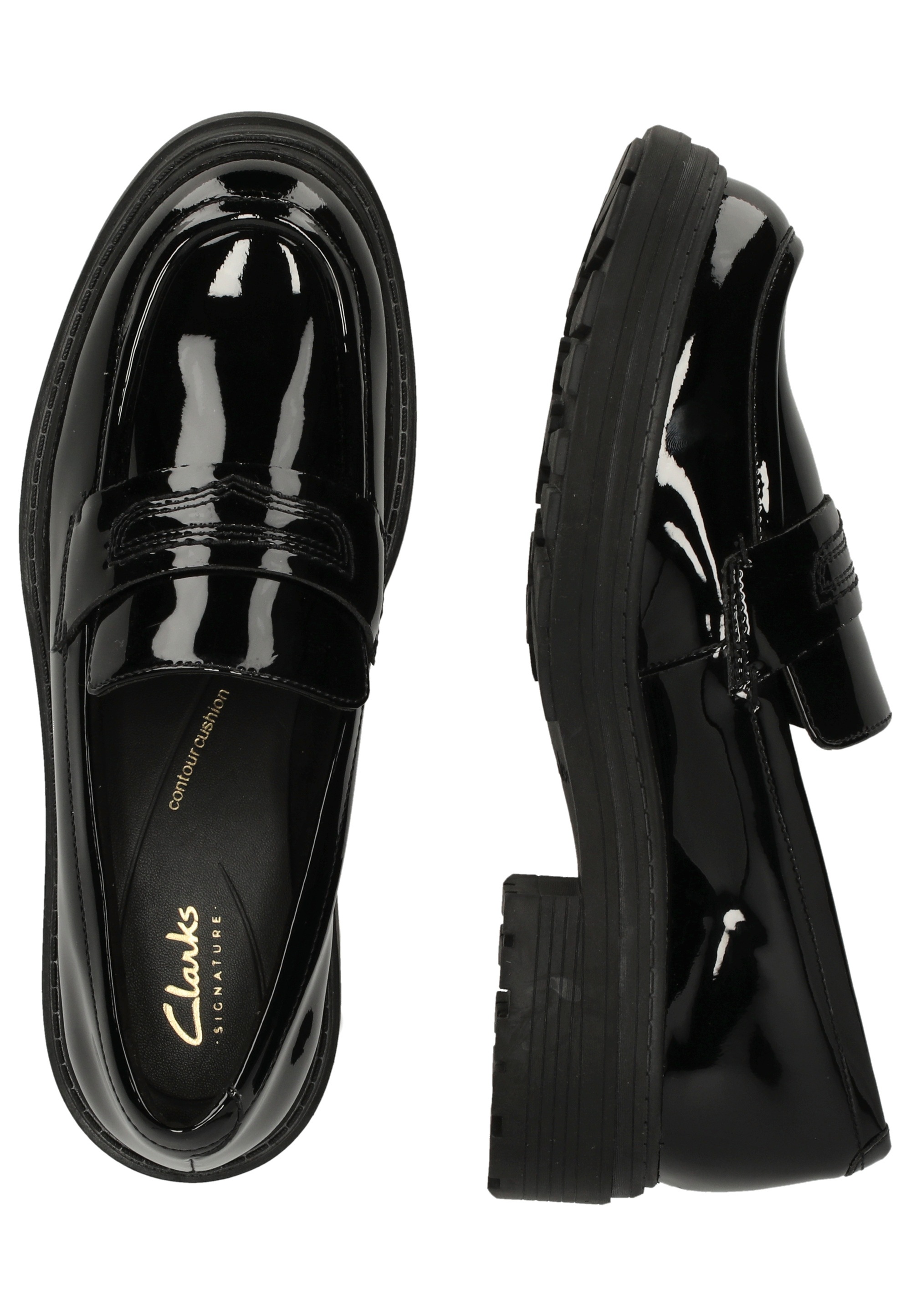 Clarks Slipper »Orinoco3 Edge«, aus hochwertigem, schwarzem Lackleder