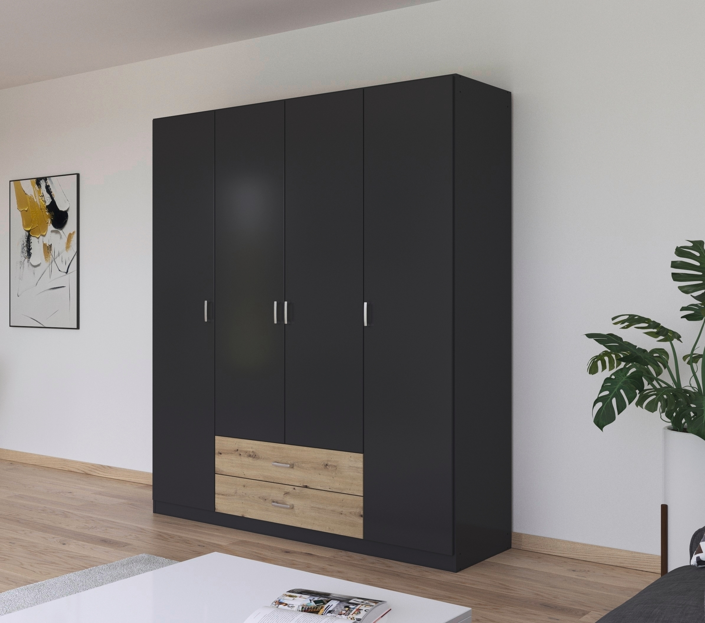rauch Drehtürenschrank "Kleiderschrank Garderobe GAMMA Breiten 181 cm" in 3 Ausstattungen BASIC/CLASSIC/PREMIUM (inkl. SOFT-CLOSE-Funktion), mit Schubladen, verschiedene Griff-Varianten TOPSELLER MADE IN GERMANY