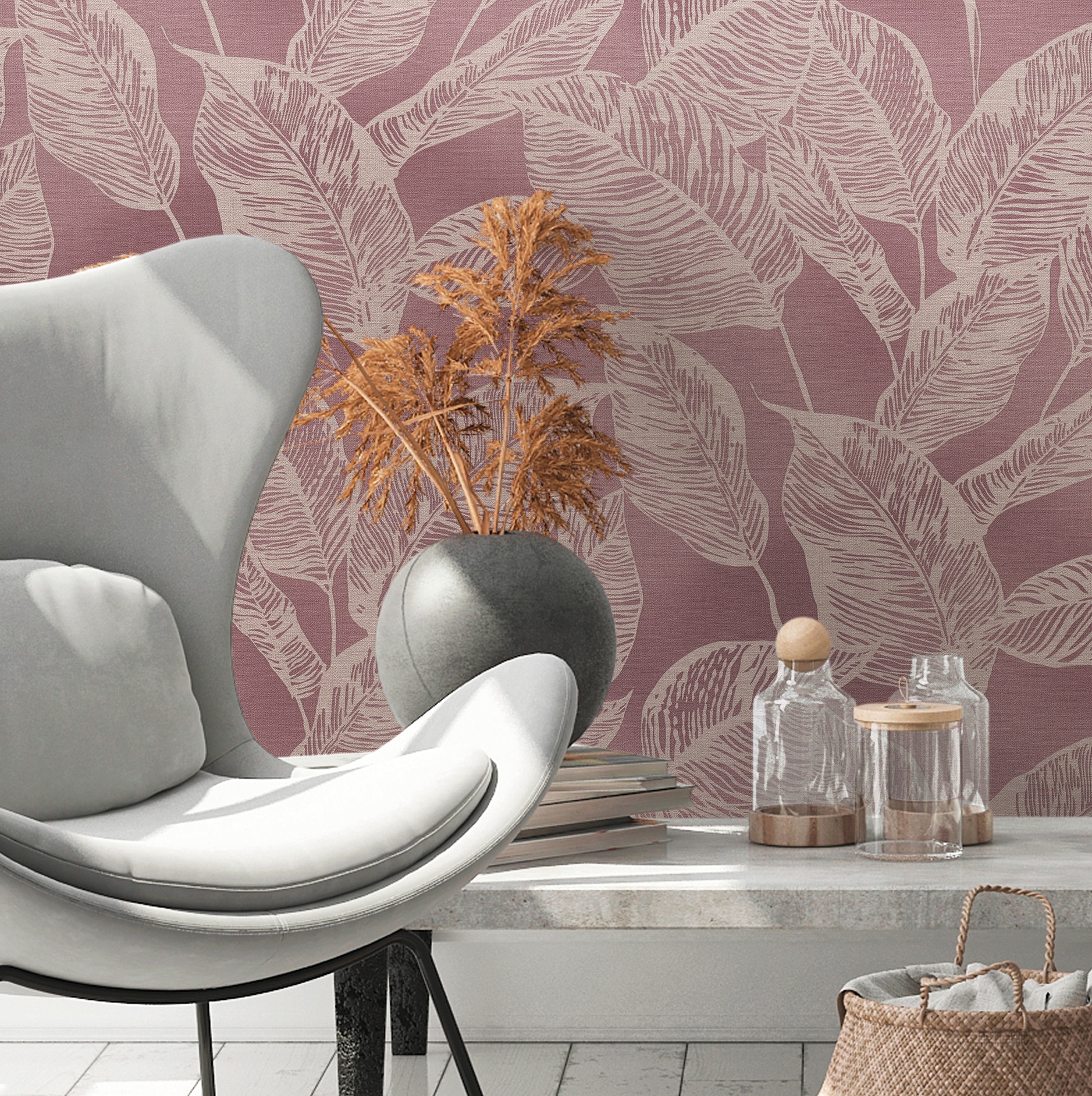 A.S. Création Vliestapete »Natural Living Pflanzen« gemustert | matt | neutral leicht strukturiert Tapete Blätter Vlies Vlies Wand Tapeten Wohnzimmer Schlafzimmer Küche