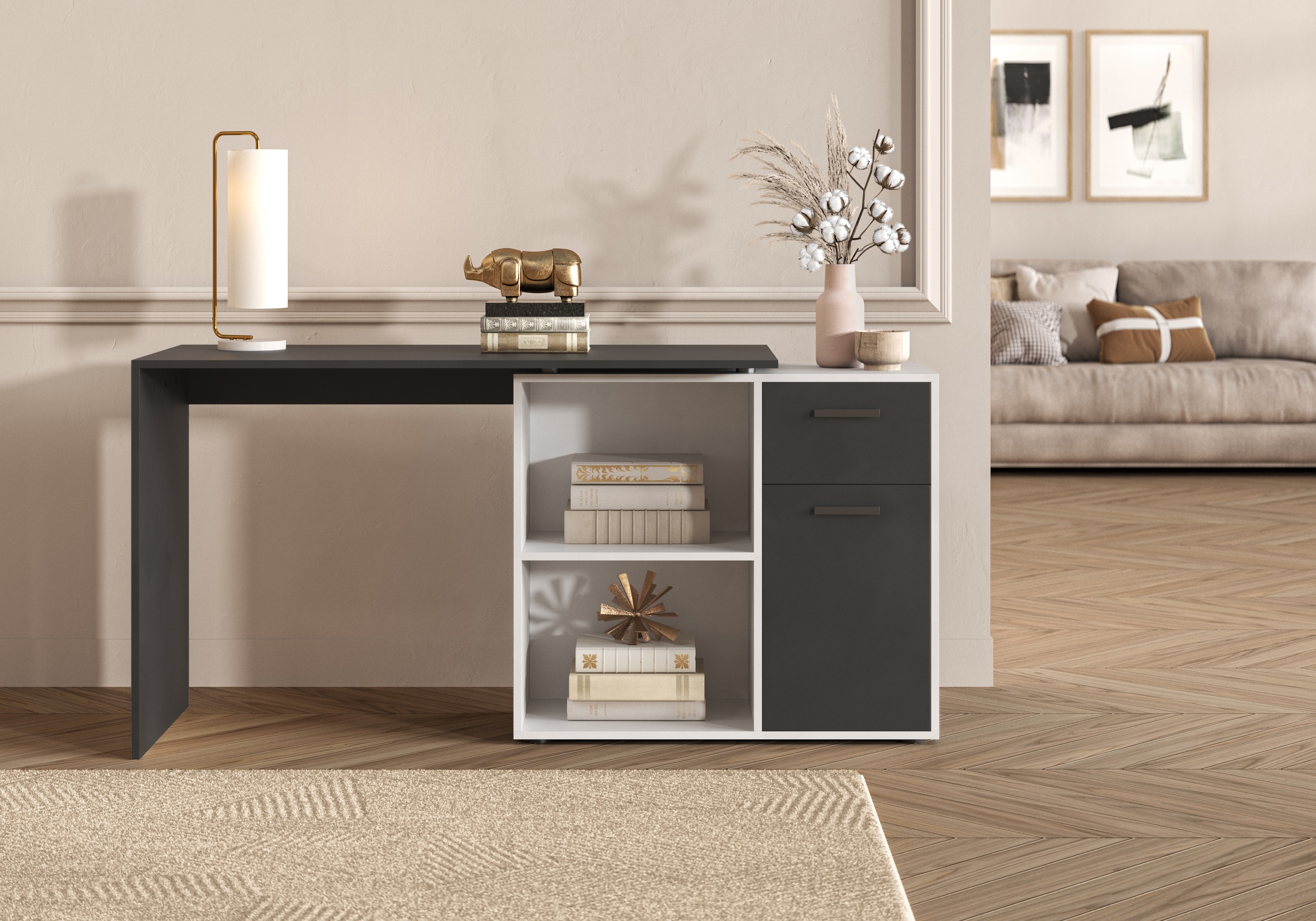 FMD Eckschreibtisch "AUGSBURG", Schreibtisch/Sideboard m. Stauraum, beidsei günstig online kaufen
