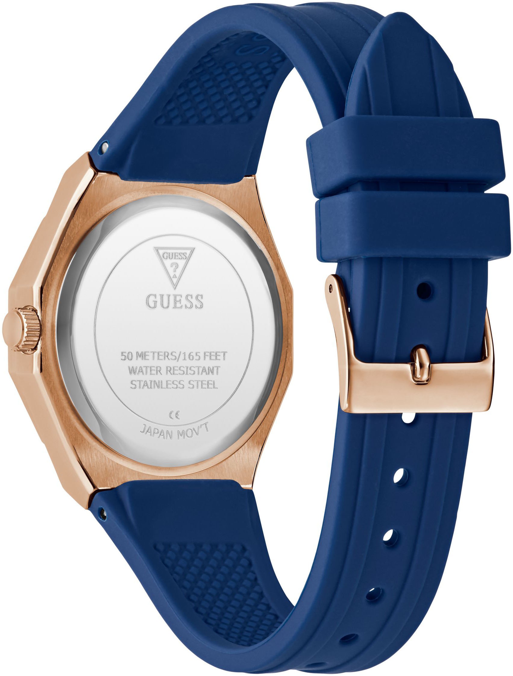 Guess Quarzuhr »DESIRE«, Armbanduhr, Damenuhr, Silikonarmband