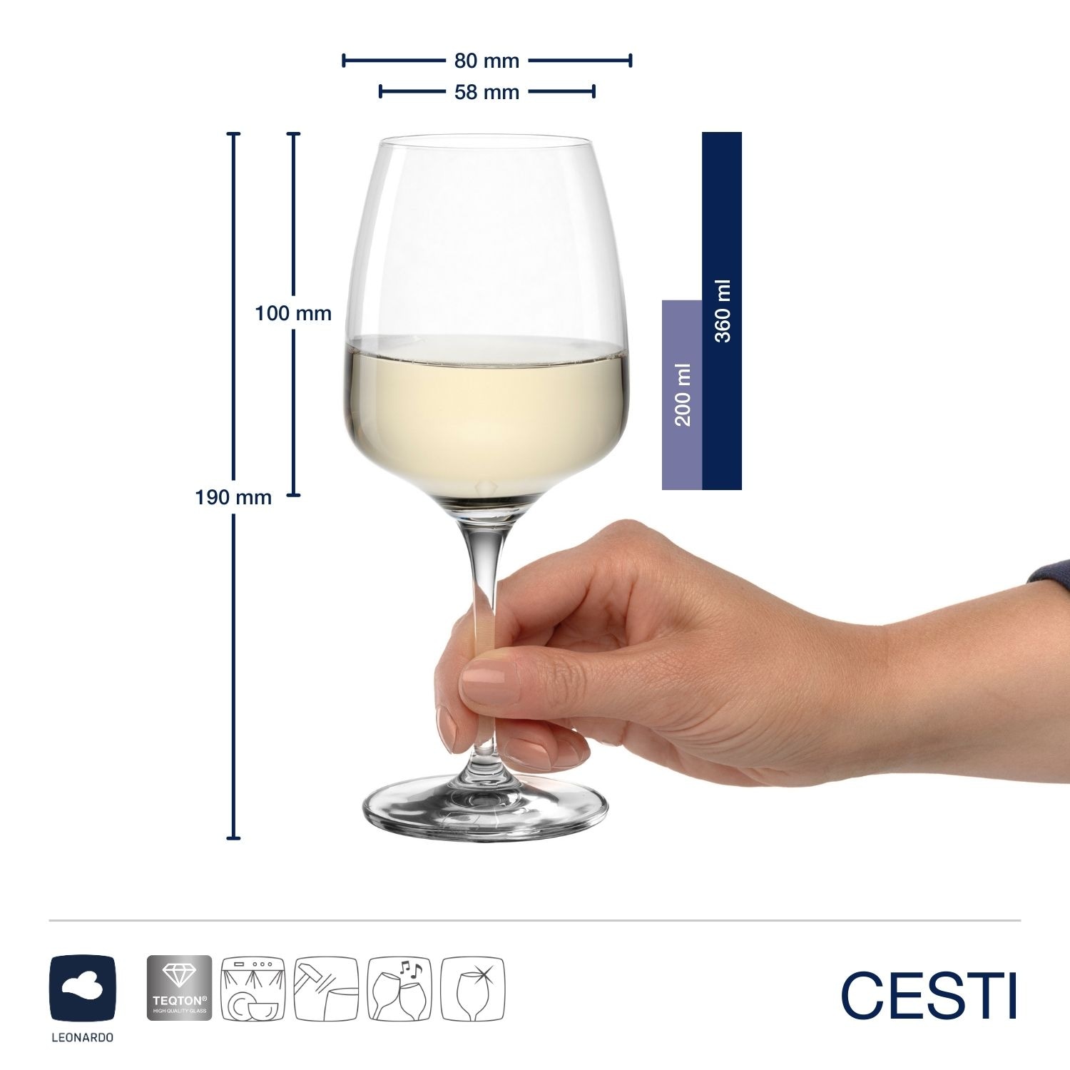 LEONARDO Weißweinglas »6 Weingläser CESTI + Poliertuch«, (Set, 7 tlg.), 6 Weißwein-Gläser mit Poliertuch