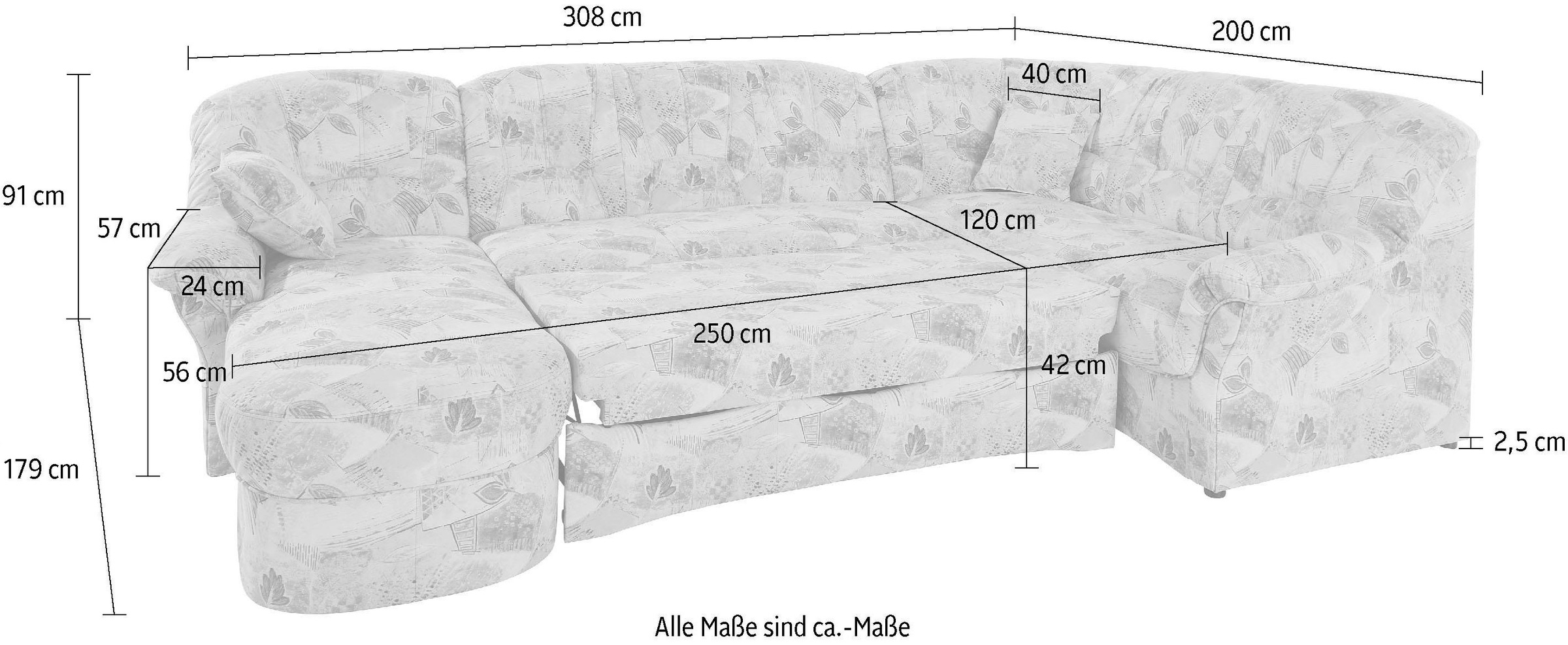 DOMO collection Wohnlandschaft »Bahia Sitzbelastung 140 kg, U-Form«, wahlweise mit Bettfunktion