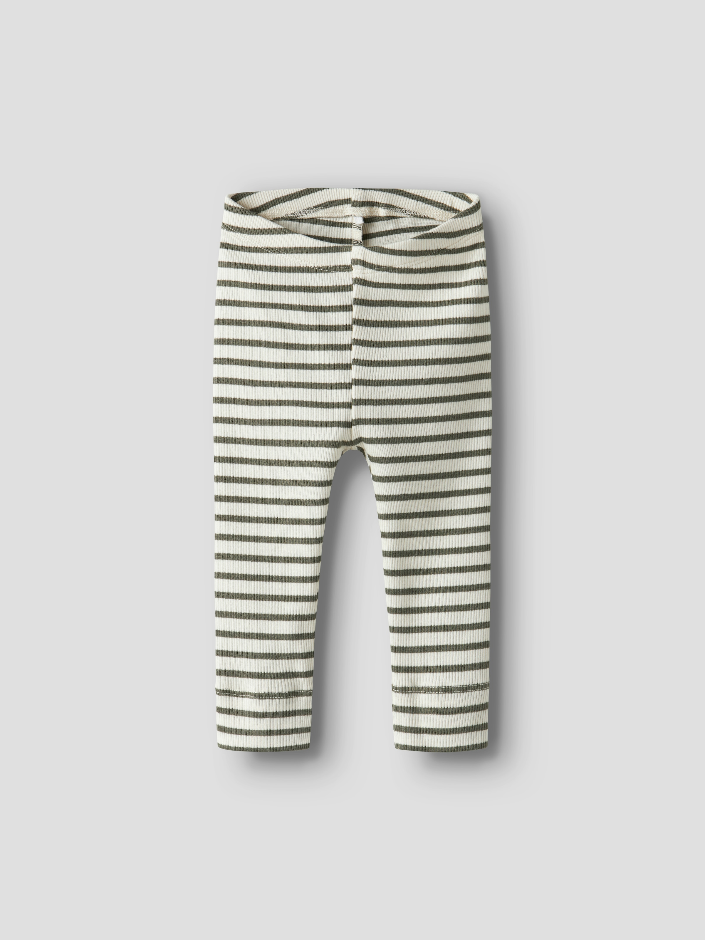 Leggings NAME IT "NBNBANI XSL LEGGING NOOS", Mädchen, Gr. 56, N-Gr, grün (dusty olive), Feinripp, Obermaterial: 57% Baumwolle, 38% Modal, 5% Elasthan, geringelt, gestreift, slim fit knöchellang, Hosen Leggings