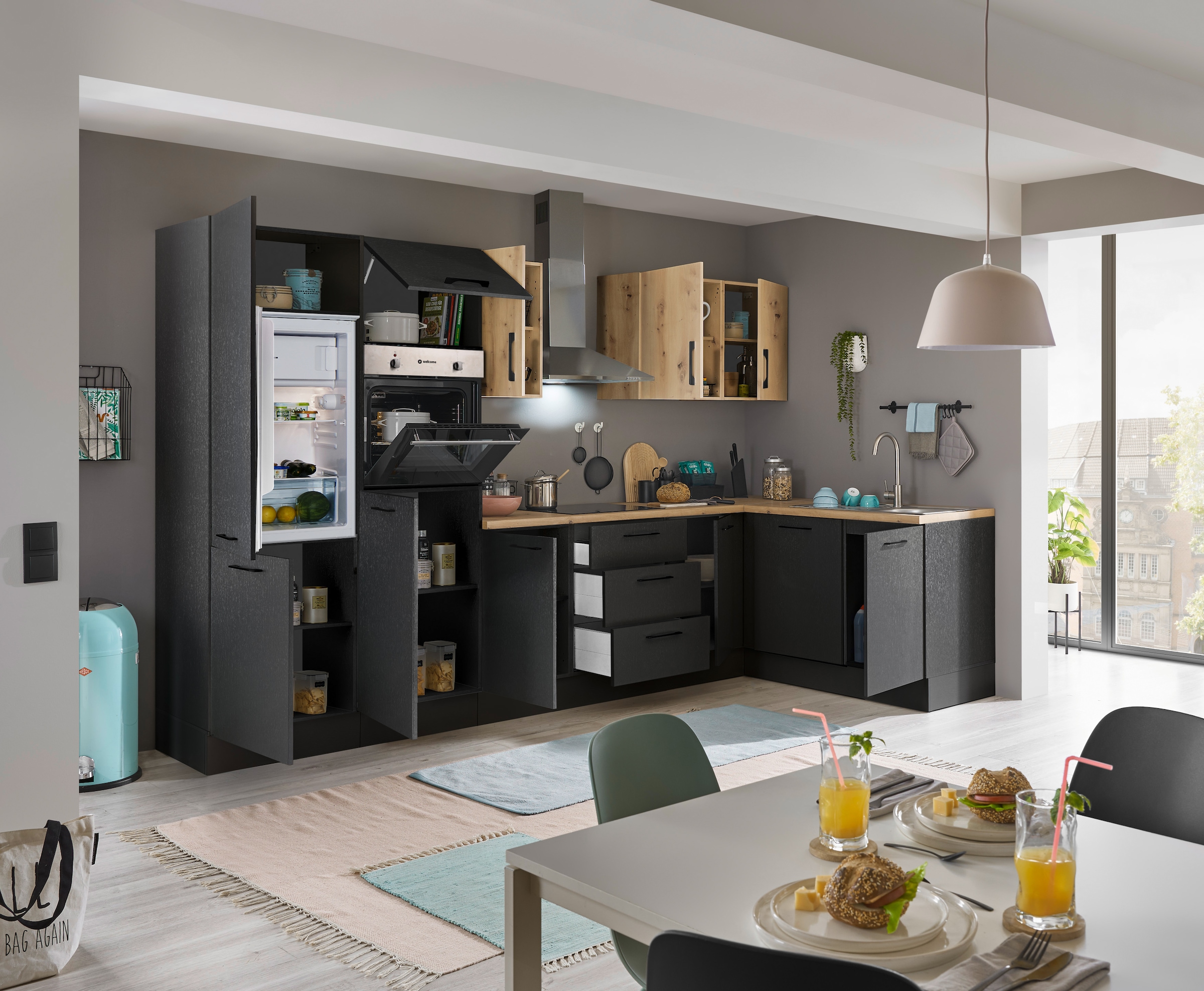 BASIC by Balculina Winkelküche »Turin«, Stellbreite 340x175 cm, wahlweise mit E-Geräten