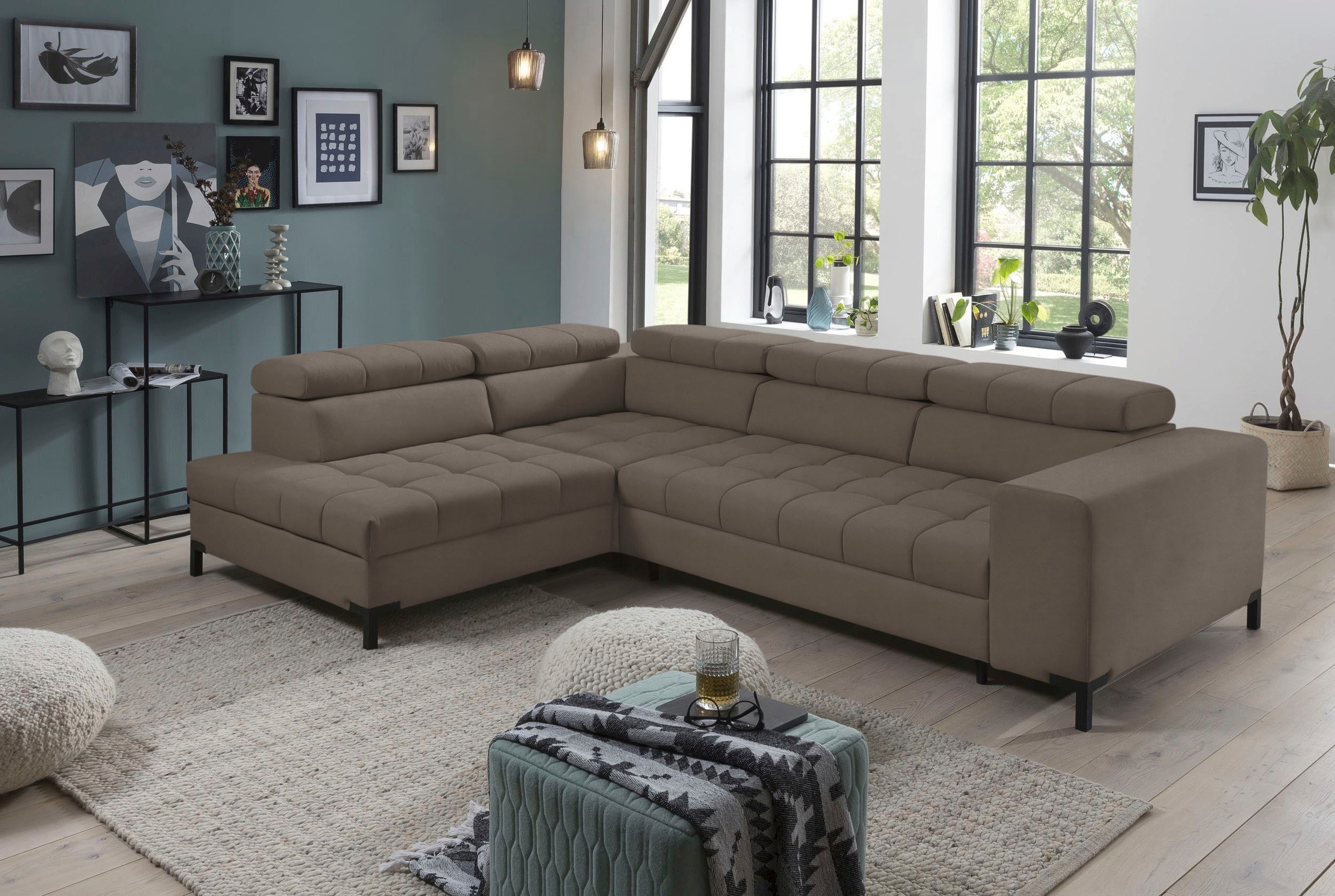 exxpo - sofa fashion Ecksofa »Bocco, hochwertige Verarbeitung, toller Sitzkomfort, bequem, L-Form«, wahlweise mit Bettfunktion u. Bettkasten, inkl. Kopfteilverstellung
