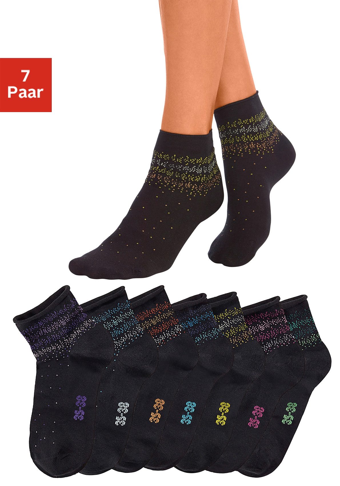 H.I.S Kurzsocken "Damen Kurze Söckchen, bunte Pünktchen" Packung, 7 Stk. tlg. mit Pünktchen Muster