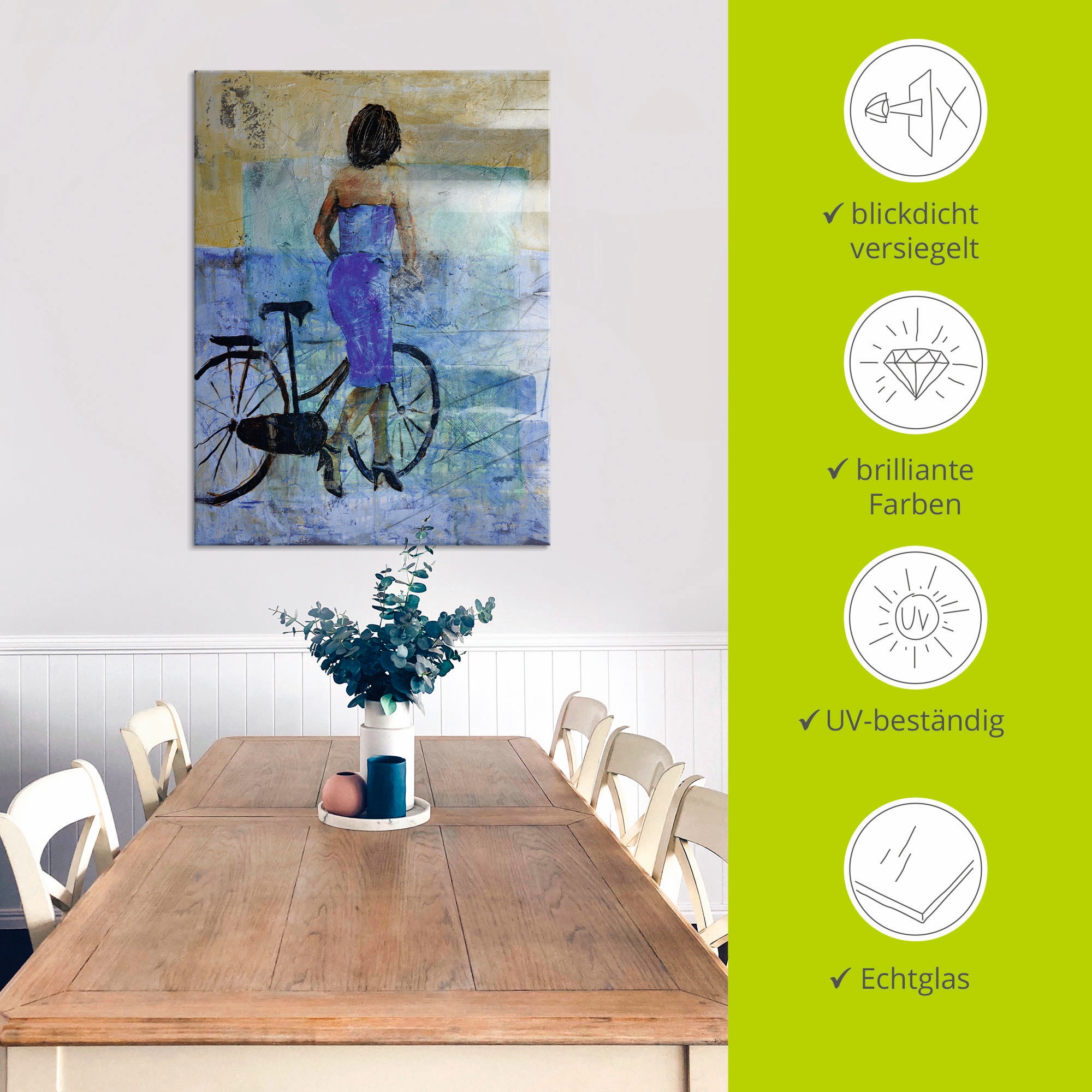 Artland Glasbild »Ein Mädchen mit einem Fahrrad«, Frau, (1 St.), in verschiedenen Größen