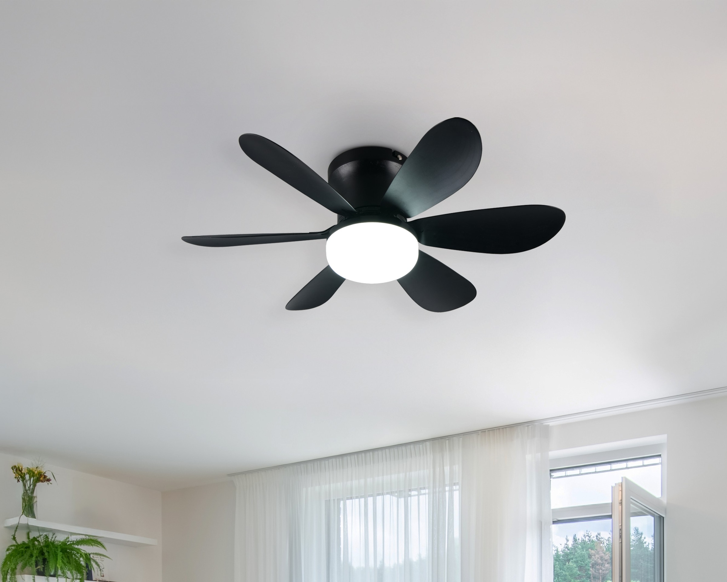 REALITY Leuchten LED Deckenleuchte »LUND mit Ventilator, Deckenventilator mit Licht inkl Fernbedienung«, 1 flammig, Leuchtmittel LED-Board | LED fest integriert, 3 Geschwindigkeiten Timer Vor- & Rücklauf LED dimmbar CCT Nachtlicht