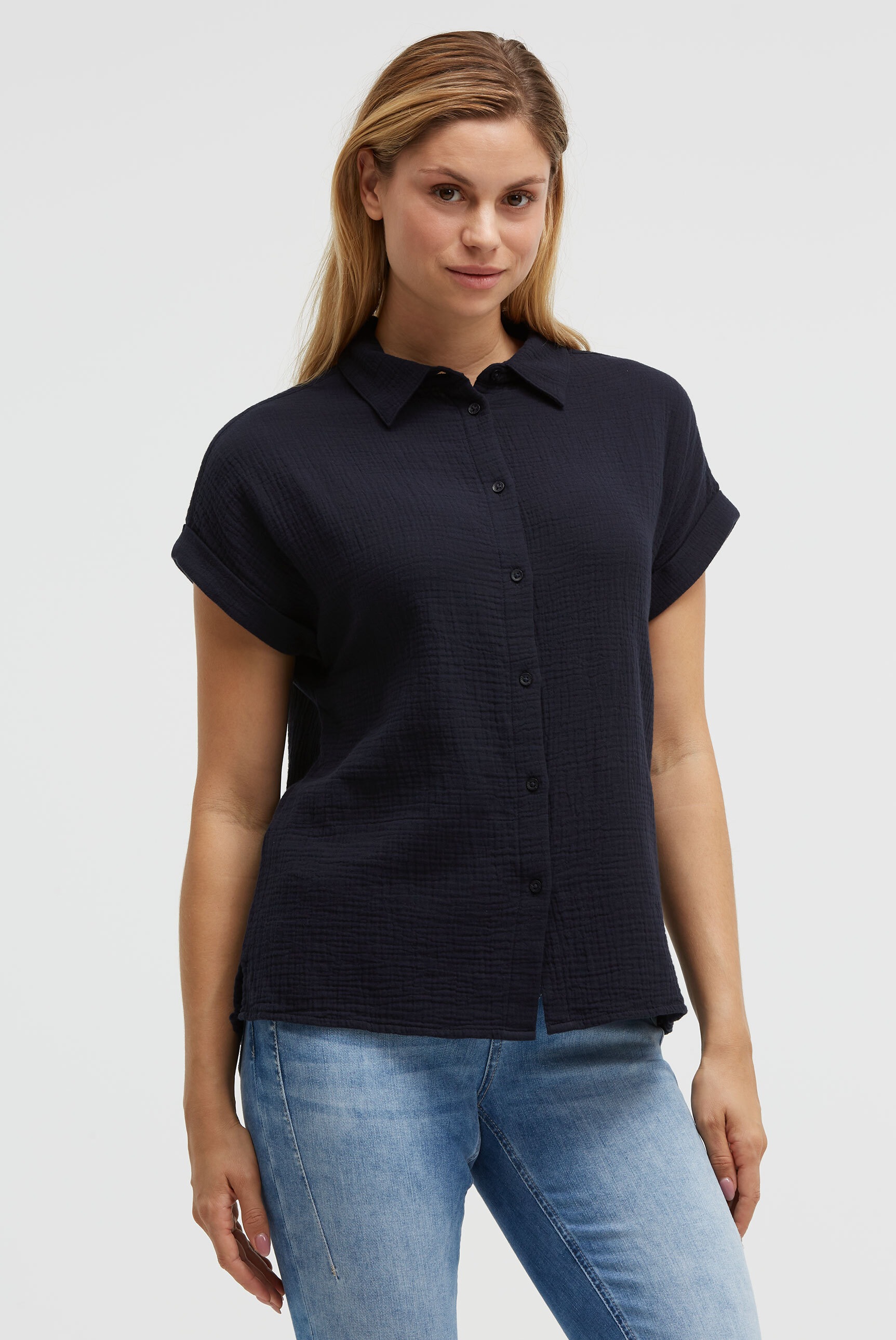 SOCCX Kurzarmbluse mit überschnittener Schulter