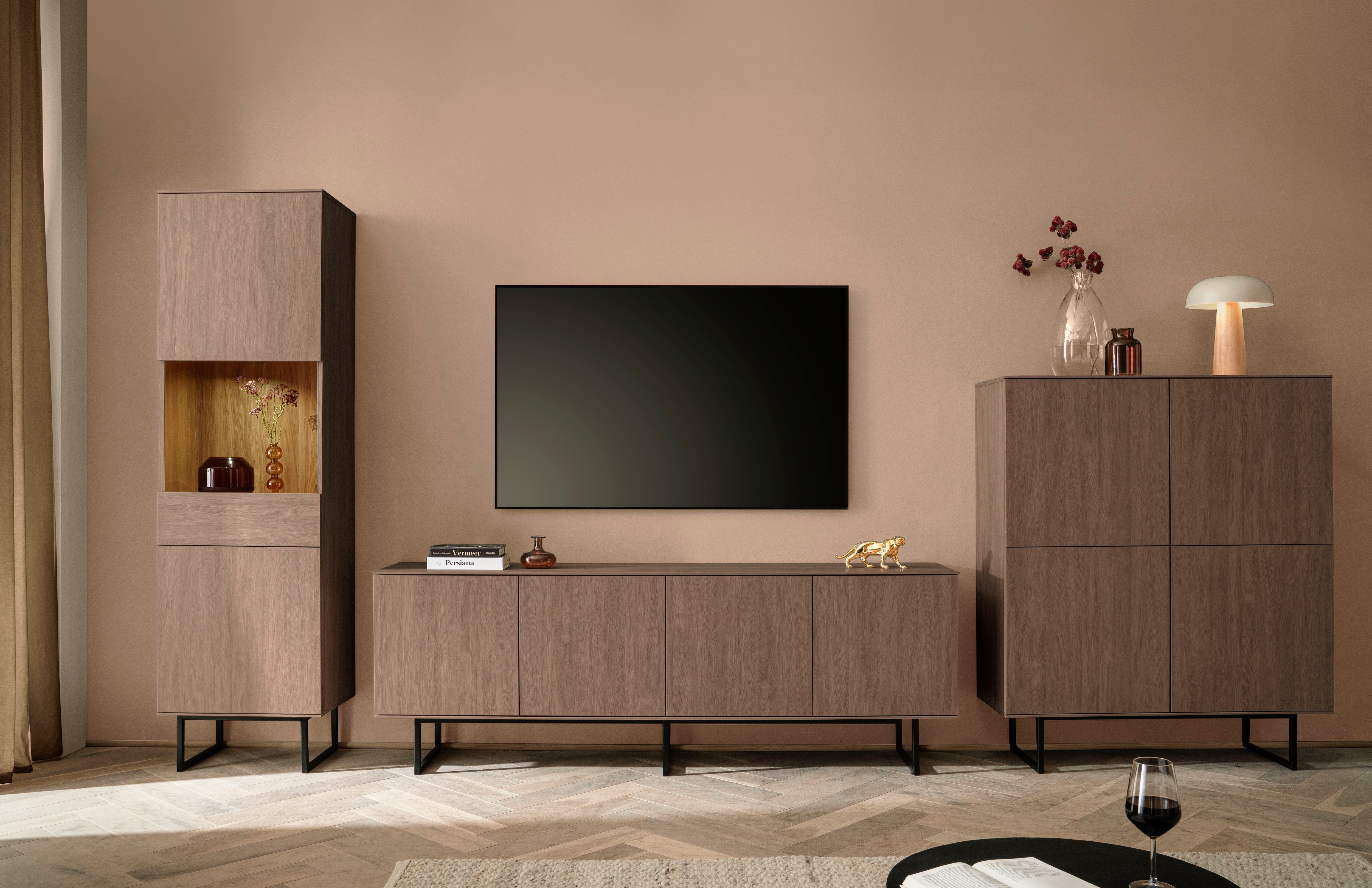 Home affaire Wohnzimmer-Set "Lund, moderne Anbauwand, Wohnzimmer-Set in Stone Oak oder Nussbaum" 3 Stk. tlg.