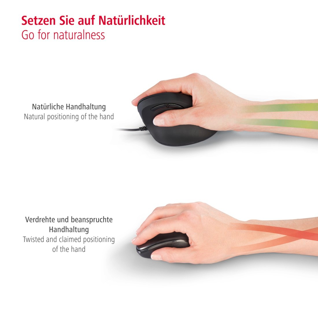 Hama ergonomische Maus »Ergonomische vertikale Maus für PC Laptop, mit Kabel, 1,8 m, Schwarz«, USB-kabelgebunden, Vorbeugung Tennisarm/Mausarm