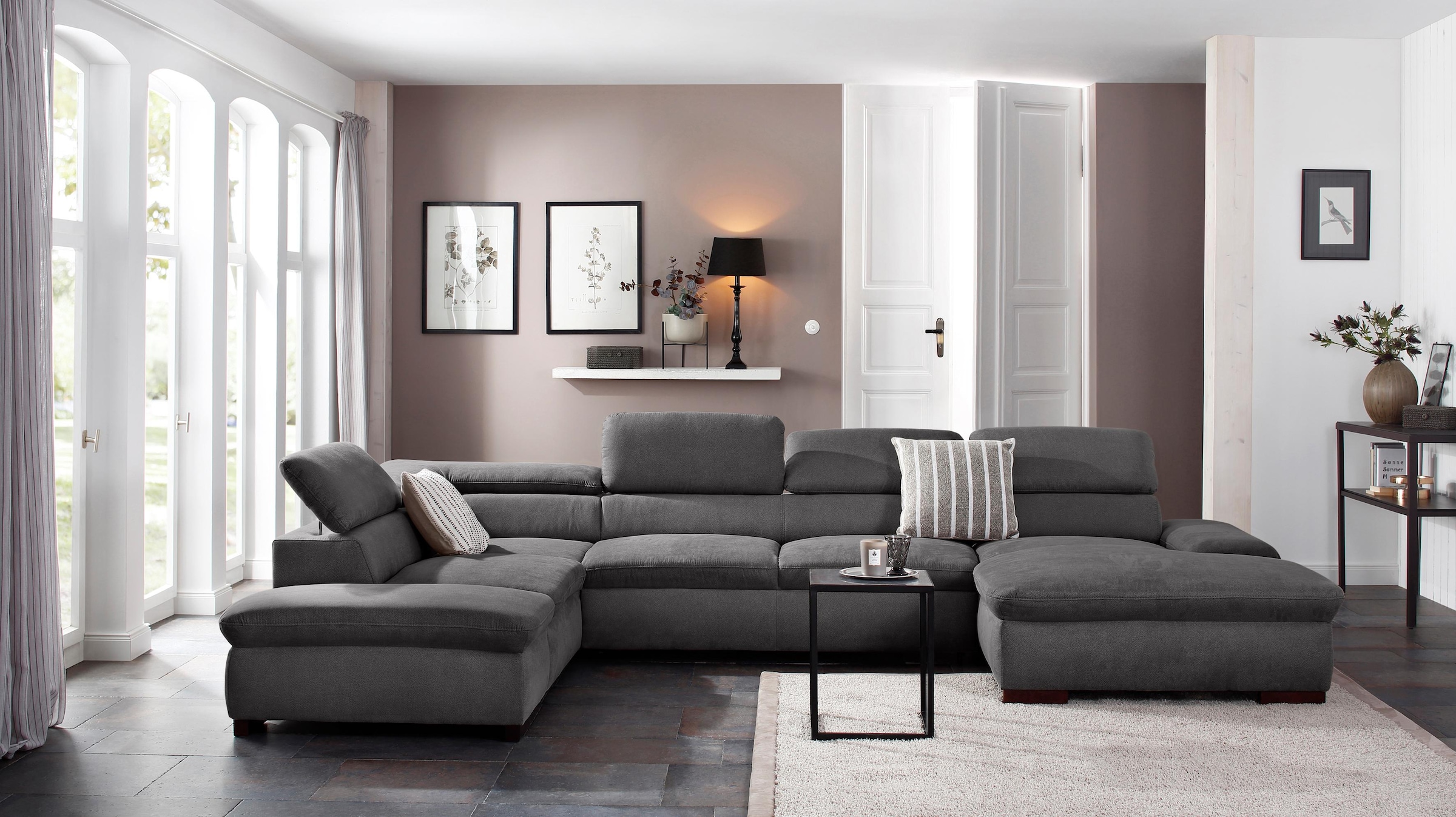 OTTO home Wohnlandschaft "Alberto U-Form, B: 350 cm, mit Kopfteilverstellung, XXL-Sofa" optional mit Schlaffunktion, Couch mit Lederoption