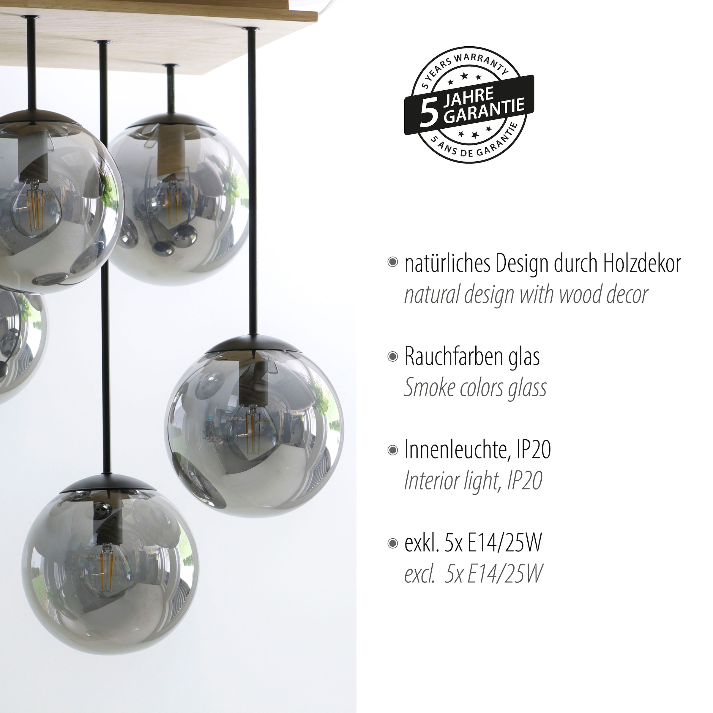 JUST LIGHT Deckenleuchte »GREEN WIDO«, 5 flammig, Leuchtmittel E14 | ohne Leuchtmittel