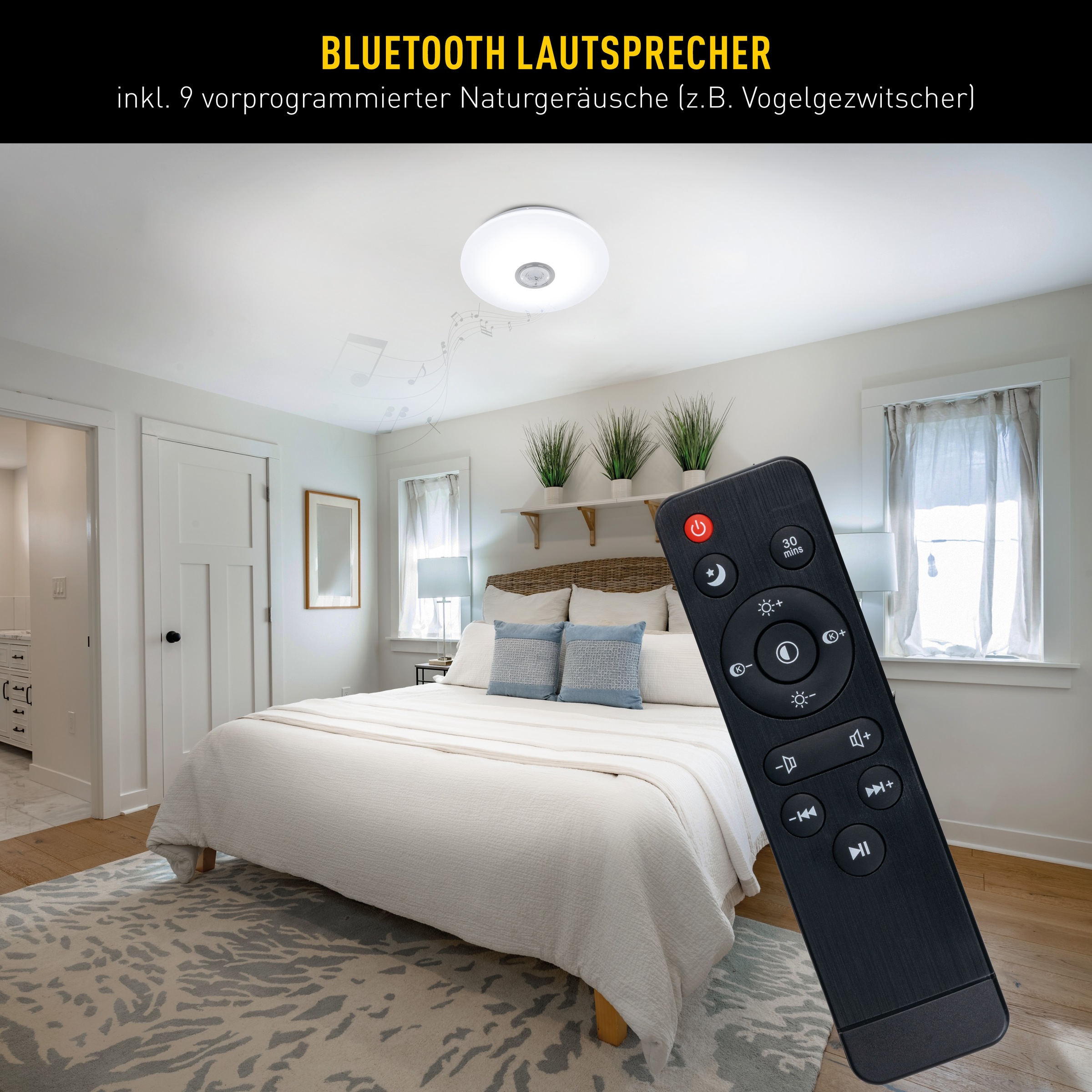 näve LED Deckenleuchte »Norderney« LED-Modul 1 Stk. warmweiß - kaltweiß Naturgeräusche, Bluetooth Speaker, CCT, Memory, Nachtlicht, dimmbar