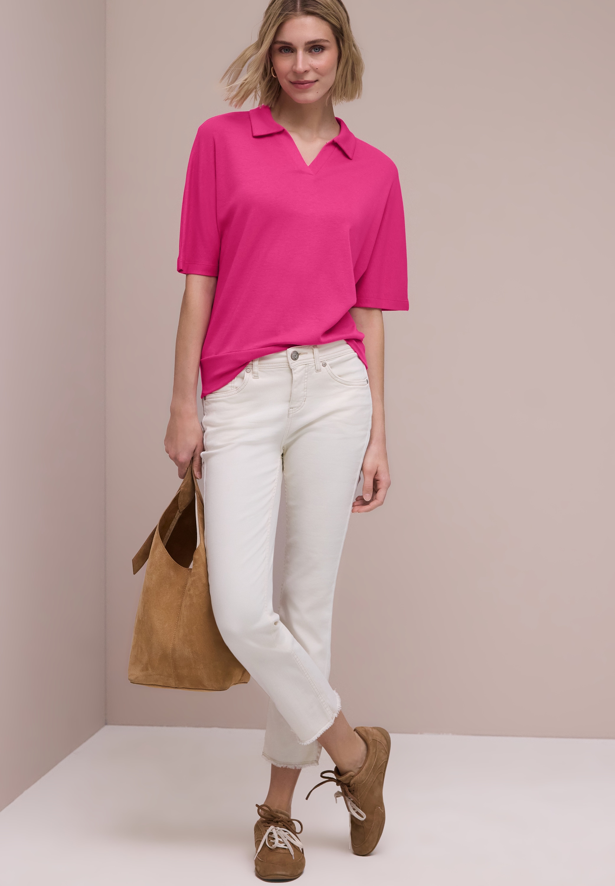 STREET ONE Poloshirt Sommershirt mit breitem elastischem Bund
