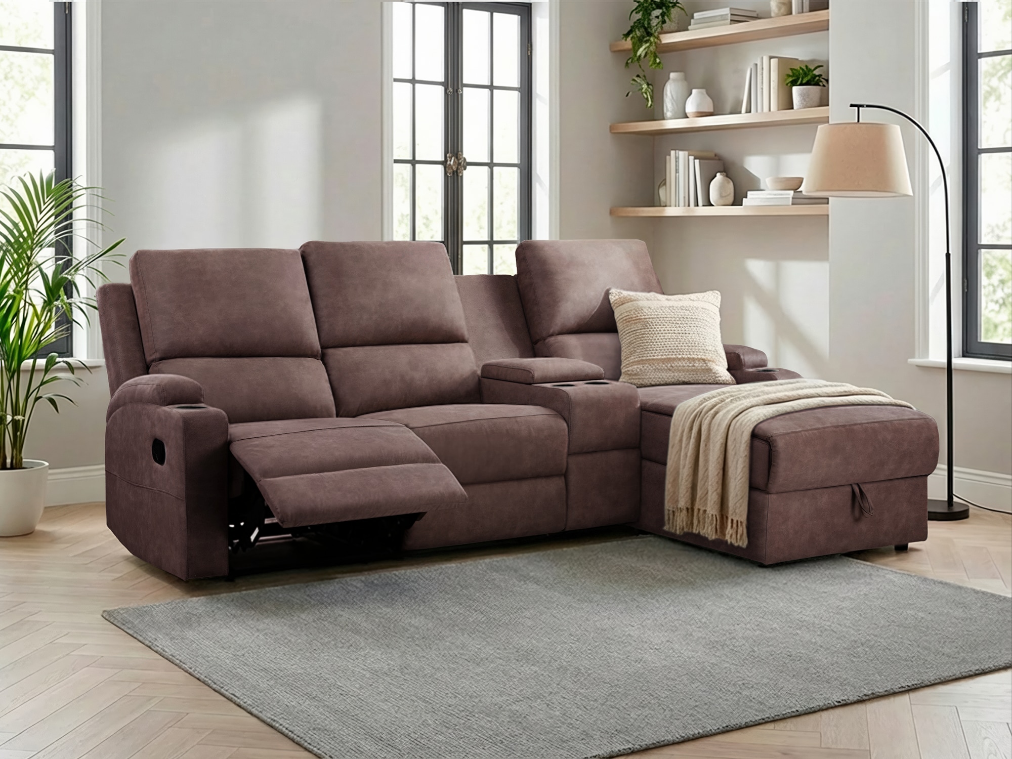 OTTO home Ecksofa "NAPORI Microfaser, Multimediasofa, 3er Kinosessel XXL, L-Form" Kinosofa, manuelle o. elektr. Relaxfunktion, Staufach, Getränkehalter