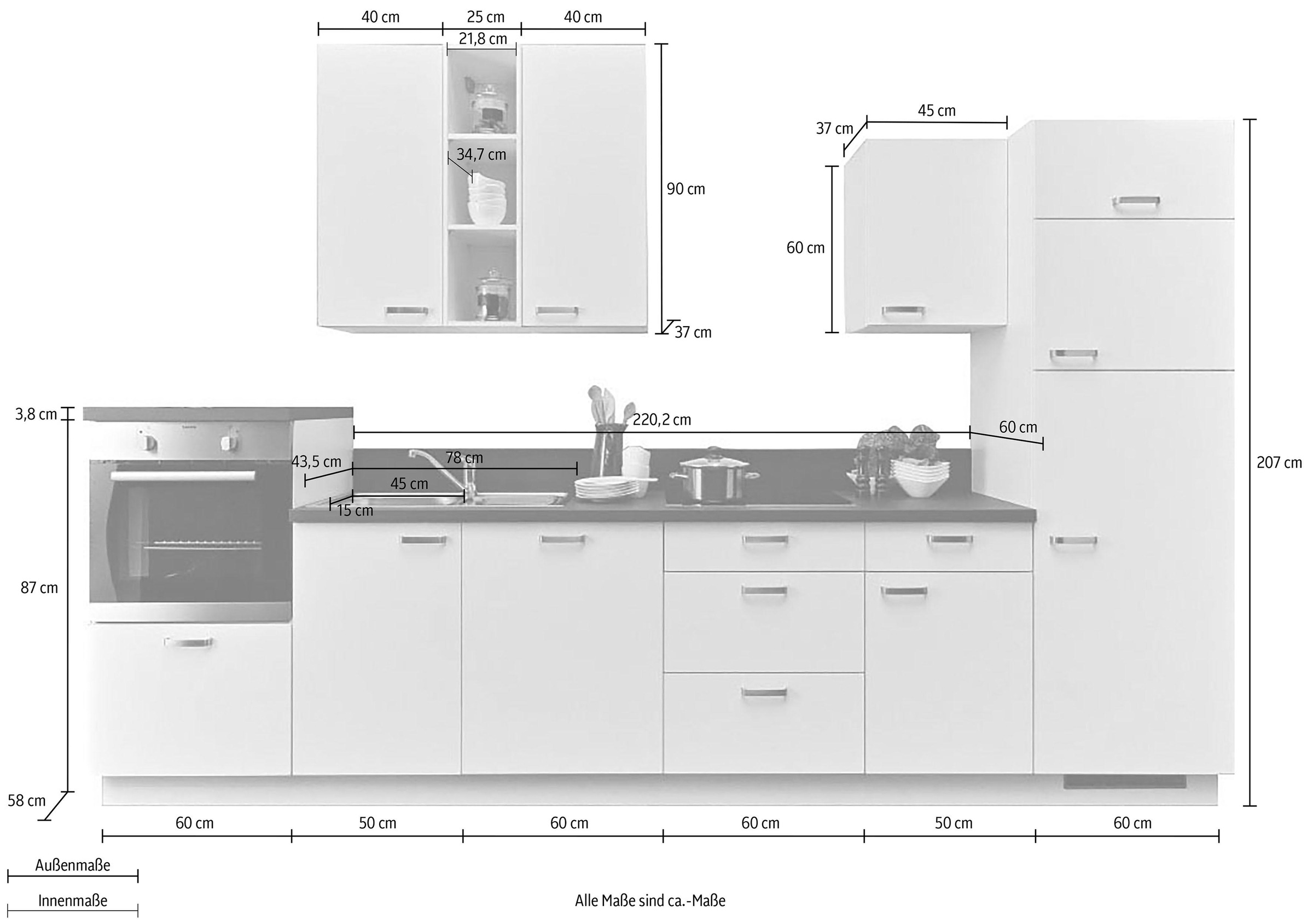 KOCHSTATION Küchenzeile »"KS-Bari", wahlw. mit E-Geräten & Geschirrspüler«, Soft-Close-Funktion und Vollauszügen, vormontiert, Breite 340 cm